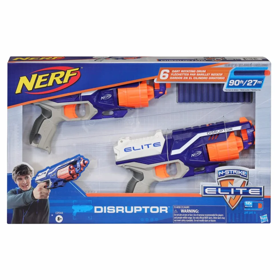 Nerf Elite Disruptor 2-pak – 2 Disruptor Blaster, 12 Nerf Elite Darts – bęben rotacyjny 6 dart, szybki ogień