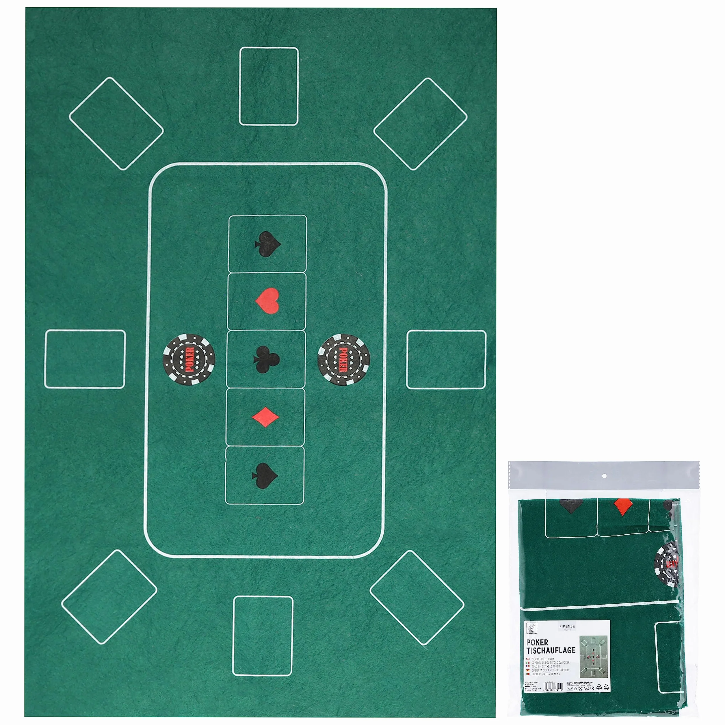 Cepewa Podkładka na stół pokerowa │ 60 x 90 cm 100% poliester filc zielony z nadrukiem │ składana mata do pokera