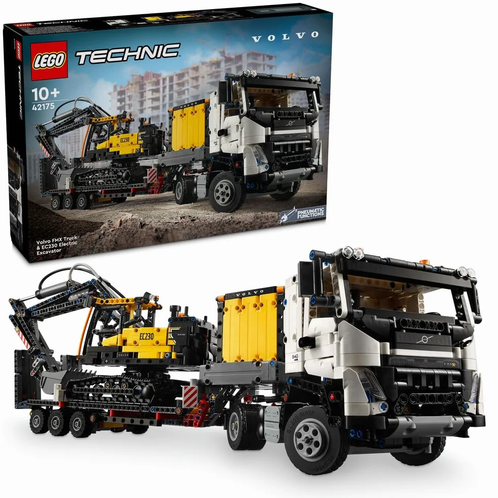 LEGO Technic Ciężarówka Volvo FMX i koparka EC230 Electric, Zabawka dla Dziecka do Zbudowania, Maszyny Budowalne dla Fana Inżynierii, Pomysł na Prezent dla 10-latka, dla Chłopca i Dziewczynki, 42175