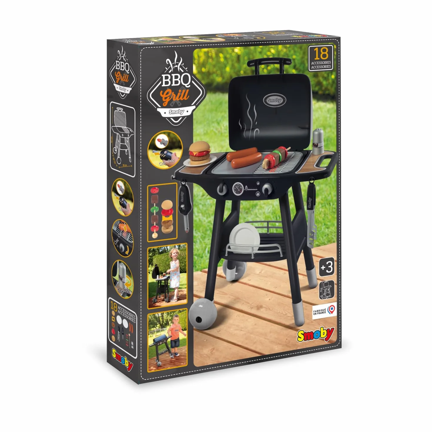 Smoby Grill Barbeque 70 cm 18 Akcesoriów Chowane Magiczne Płomienie Zapalniczka z Dźwiękiem Zabawka dla dzieci od 3 lat