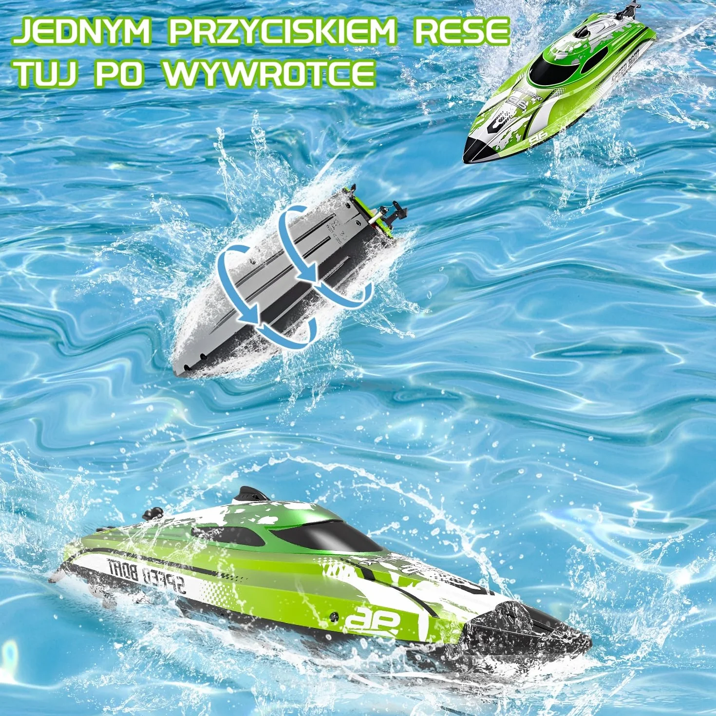 Zdalnie sterowana łódź od 6–8 lat, 25 km/h, łódź RC z oświetleniem LED, regulowana łódź wyścigowa 2,4 GHz, 2 baterie do 40 minut zabawy, zdalnie sterowana łódź wyścigowa dla dorosłych i dzieci