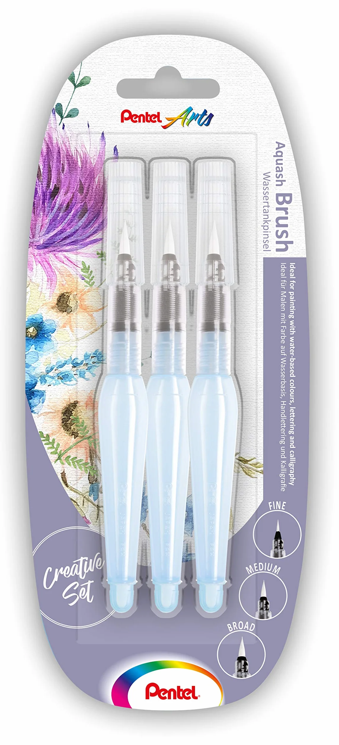 Pentel Arts XFRH-3FMB Blister Szczotki do Wody, Niebieski, 1 Sztuka