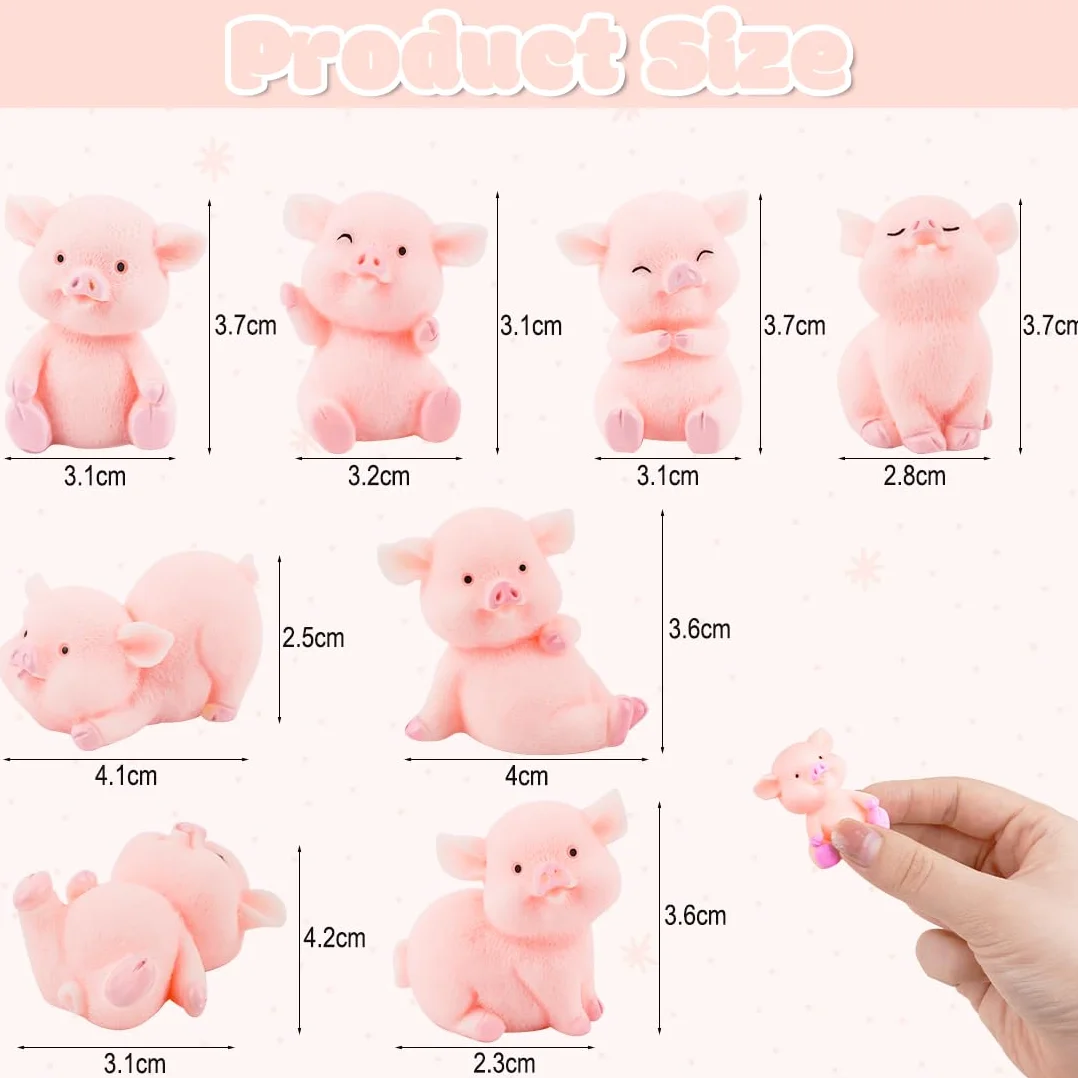Cadimus 16 sztuk różowych figur świń szczęścia, małe świnki szczęścia, miniaturowa dekoracja świń, przynoszące szczęście świnki z żywicy na Sylwestra dla robótek ręcznych DIY, ozdoby ciast, dekoracja