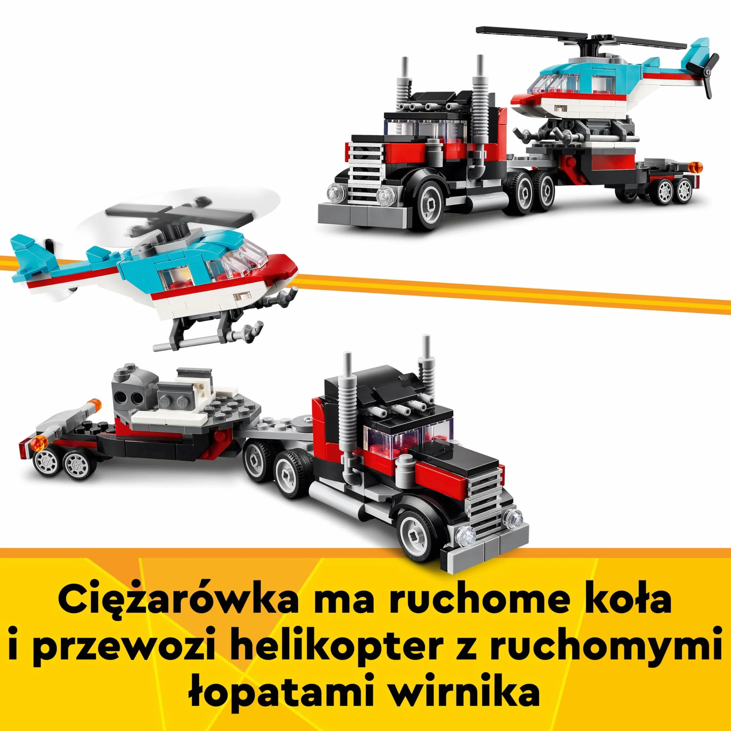 LEGO Creator 3w1 Ciężarówka z platformą i helikopterem 31146