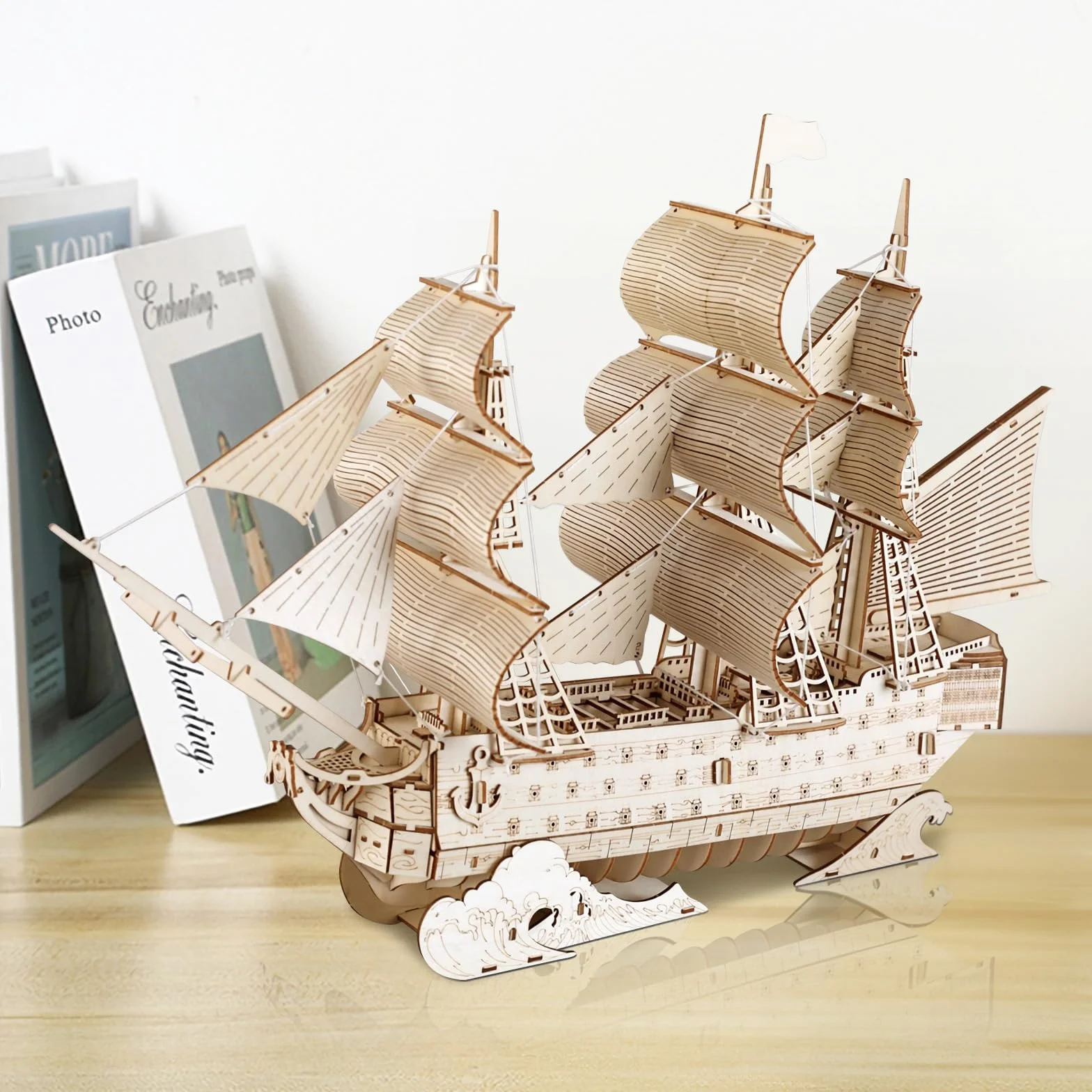 comfoyar Puzzle 3D Żaglowiec, drewniane zestawy modeli łodzi dla dorosłych do budowania, zestawy do majsterkowania, dekoracja domu i Boże Narodzenie, urodziny, prezenty walentynkowe dla mężczyzn i