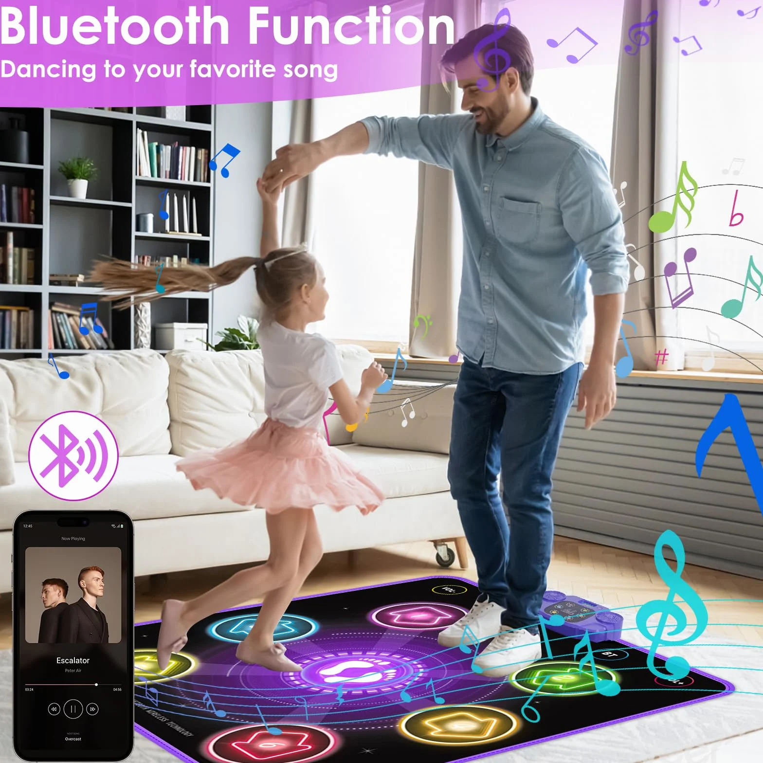 GuKKK Mata do tańca, zabawka dla dzieci, prezent w wieku 3-12 lat, podświetlana mata muzyczna, mata do tańca z muzyką, Bluetooth, 6 diod LED, na Boże Narodzenie, urodziny, zabawka dla dzieci w wieku 3