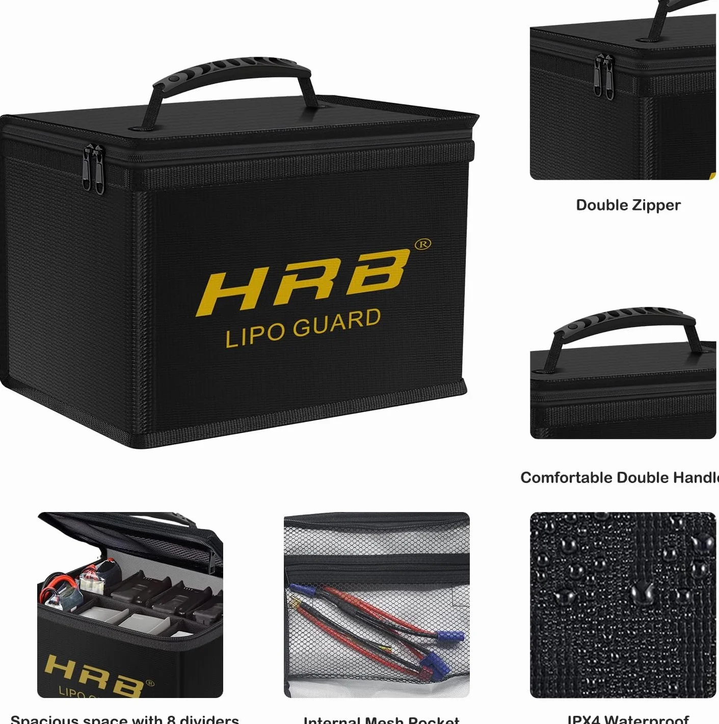 HRB Lipo Bag ognioodporna i przeciwwybuchowa bezpieczna torba na baterie Lipo, ulepszony materiał wysokiej jakości, pudełko bezpieczeństwa o dużej pojemności do ładowania i przechowywania akumulatorów