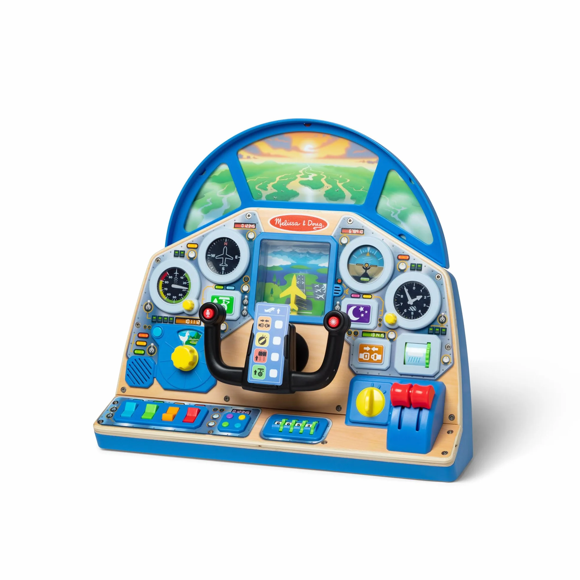 Melissa & Doug, Zabawkowa drewniana, interaktywna deska przyrządów samolotu odrzutowego dla chłopców i dziewczynek w wieku powyżej 3. roku życia