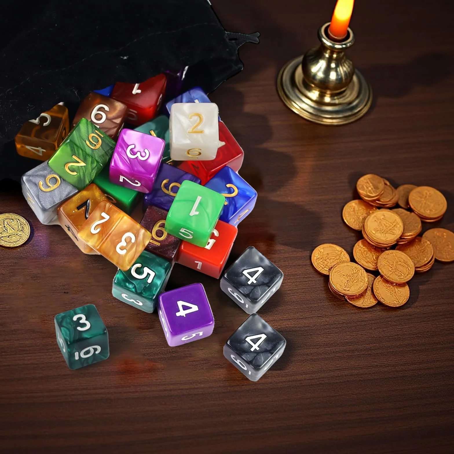 Zestaw wielościennych kostek, 6-stronne, kolorowe kostki, 40 sztuk wielościennych kostek, zestaw kostek D6 do gry w lochy i smoki, Pathfinder DND, RPG, MTG, gry stołowe, gra planszowa (D6)