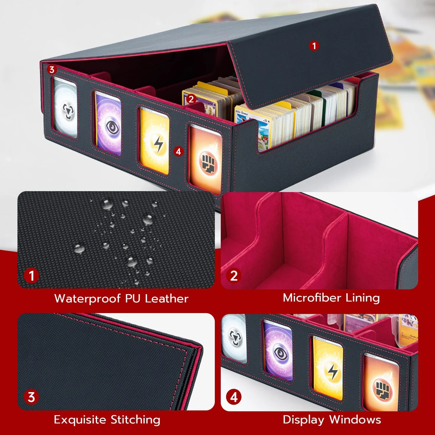 Commander Deck Box do MTG, pudełko do przechowywania 2400 kart, karta z 8 regulowanymi przegródkami