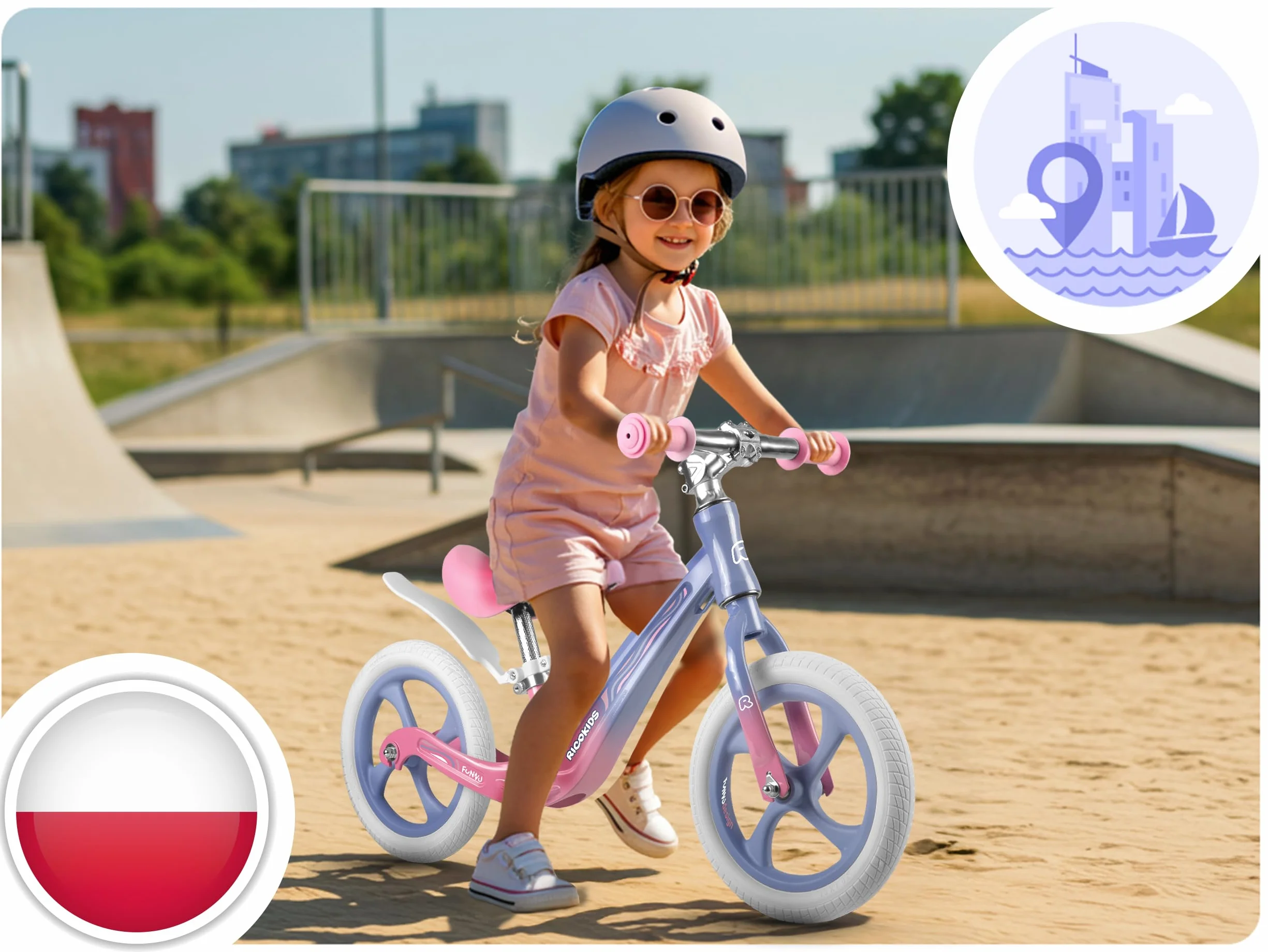 Ricokids Rowerek Biegowy dla Dzieci - Regulowane Siodełko - Opony PU 12'' Odporne na Przebicia - Funnu Niebieski Różowy