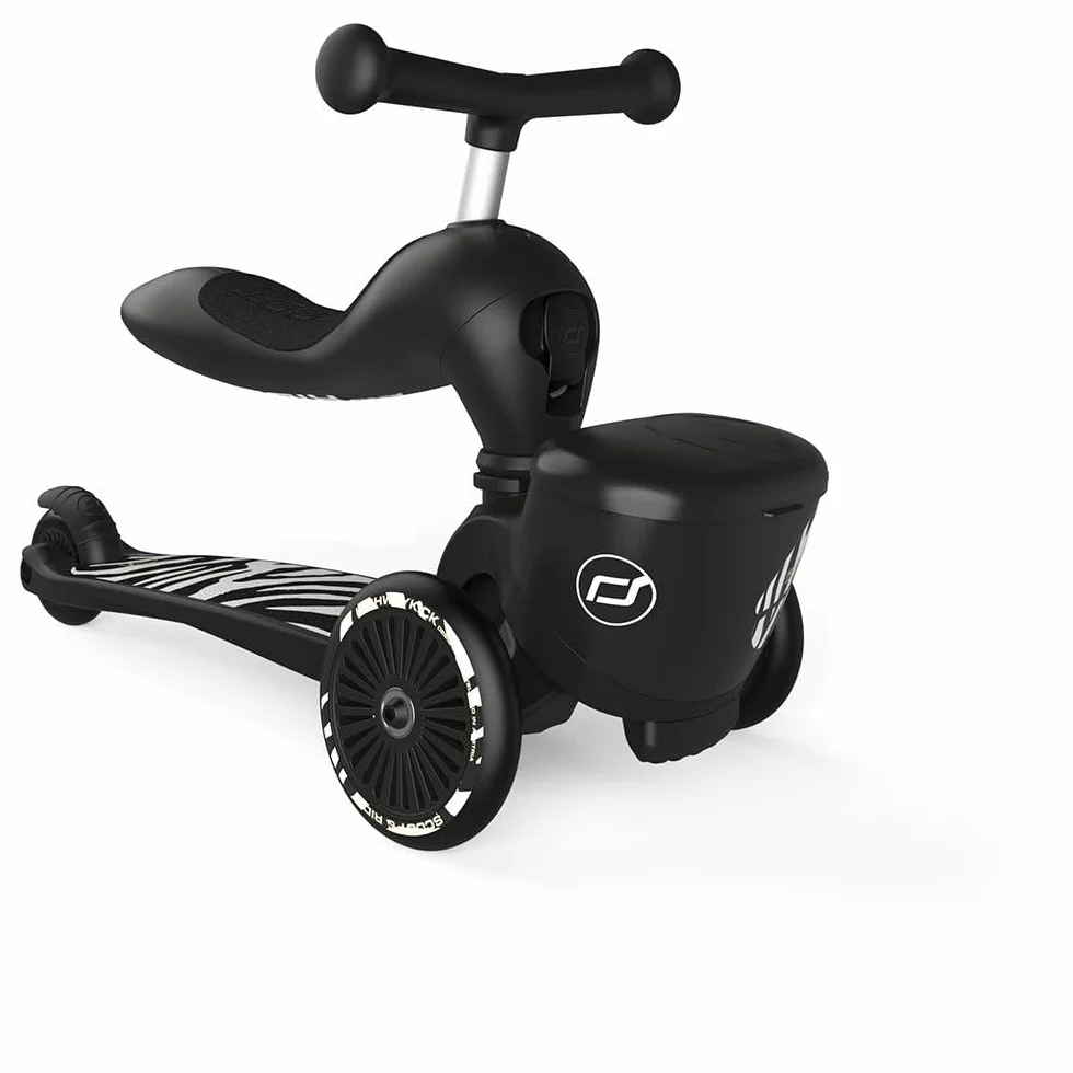 Scoot & Ride Unisex – Baby Highwaykick 1 Lifestyle Kickboard z siedziskiem i pojemnikiem (zebra)