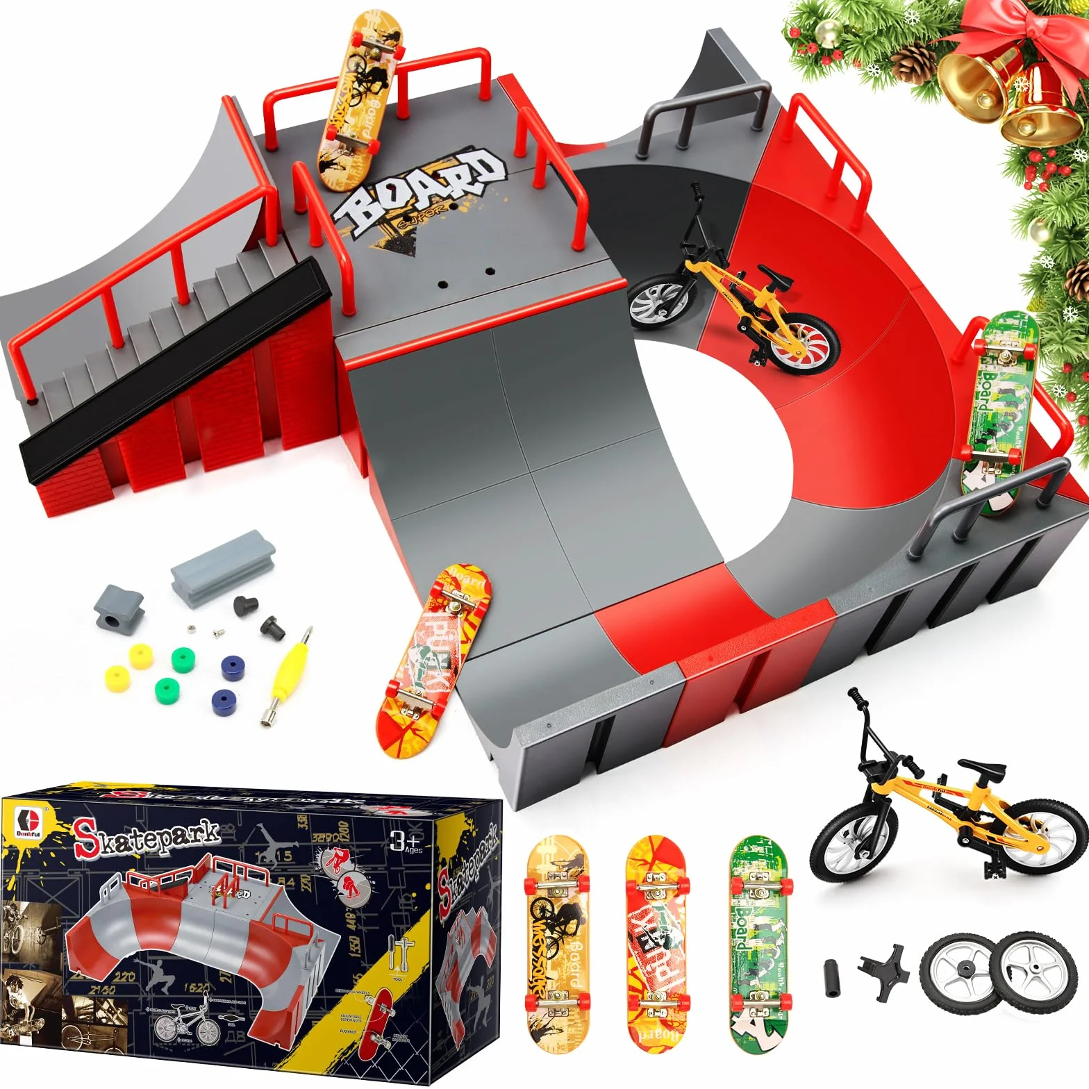 MOMSIV Mini Finger deskorolka i zestaw akcesoriów do ramp, możliwość dopasowania i budowania, zestaw ramp z deską na palec, skate park, pokład, ciężarówka, rampa, zestaw zabawkowy dla dzieci od 6 lat