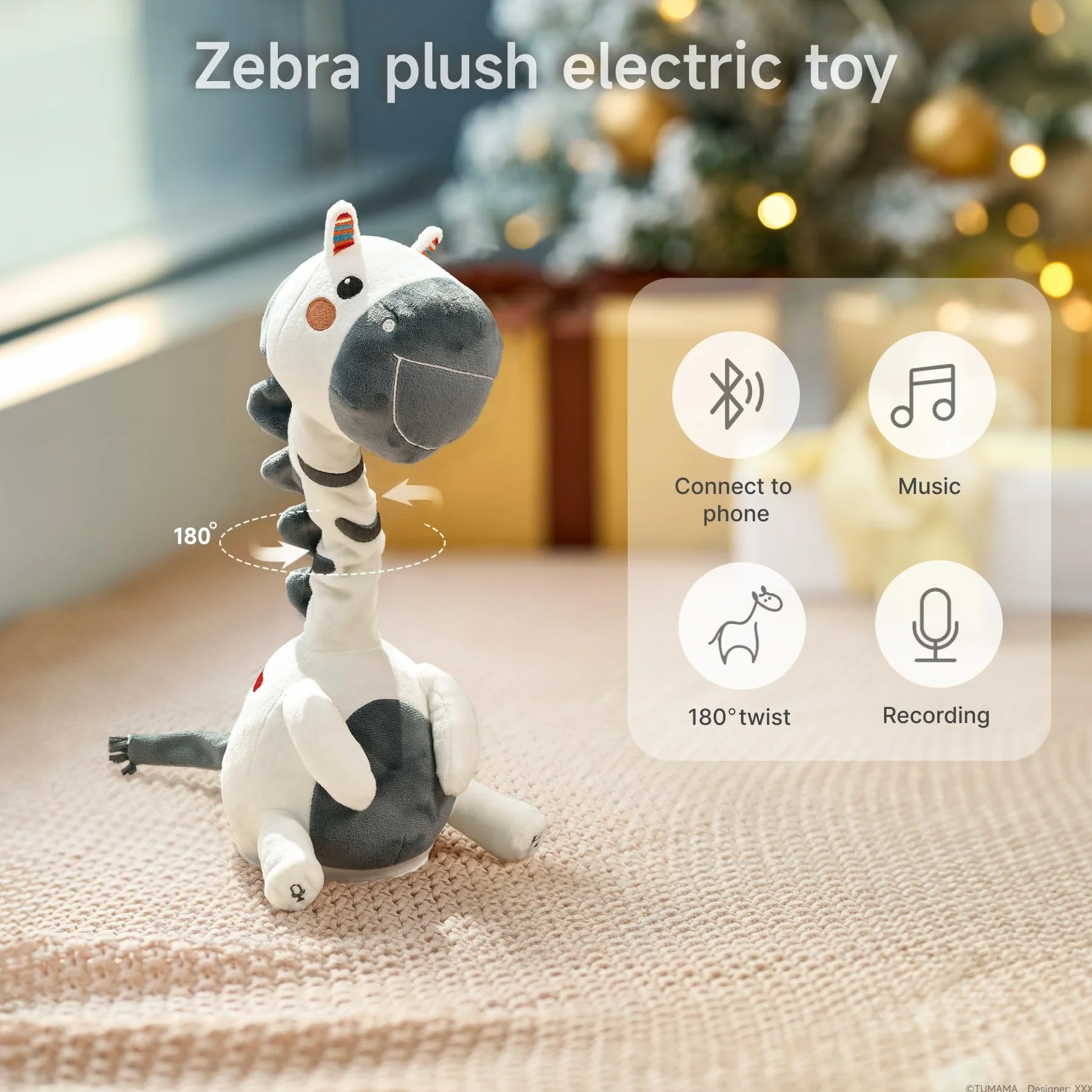 TUMAMA KIDS Tańcząca mówiąca zebra, elektroniczna, miękka, pluszowa zabawka z nagrywaniem i powtarzaniem, śpiewająca interaktywna zabawka dla małych dzieci, chłopców, dziewcząt, prezent