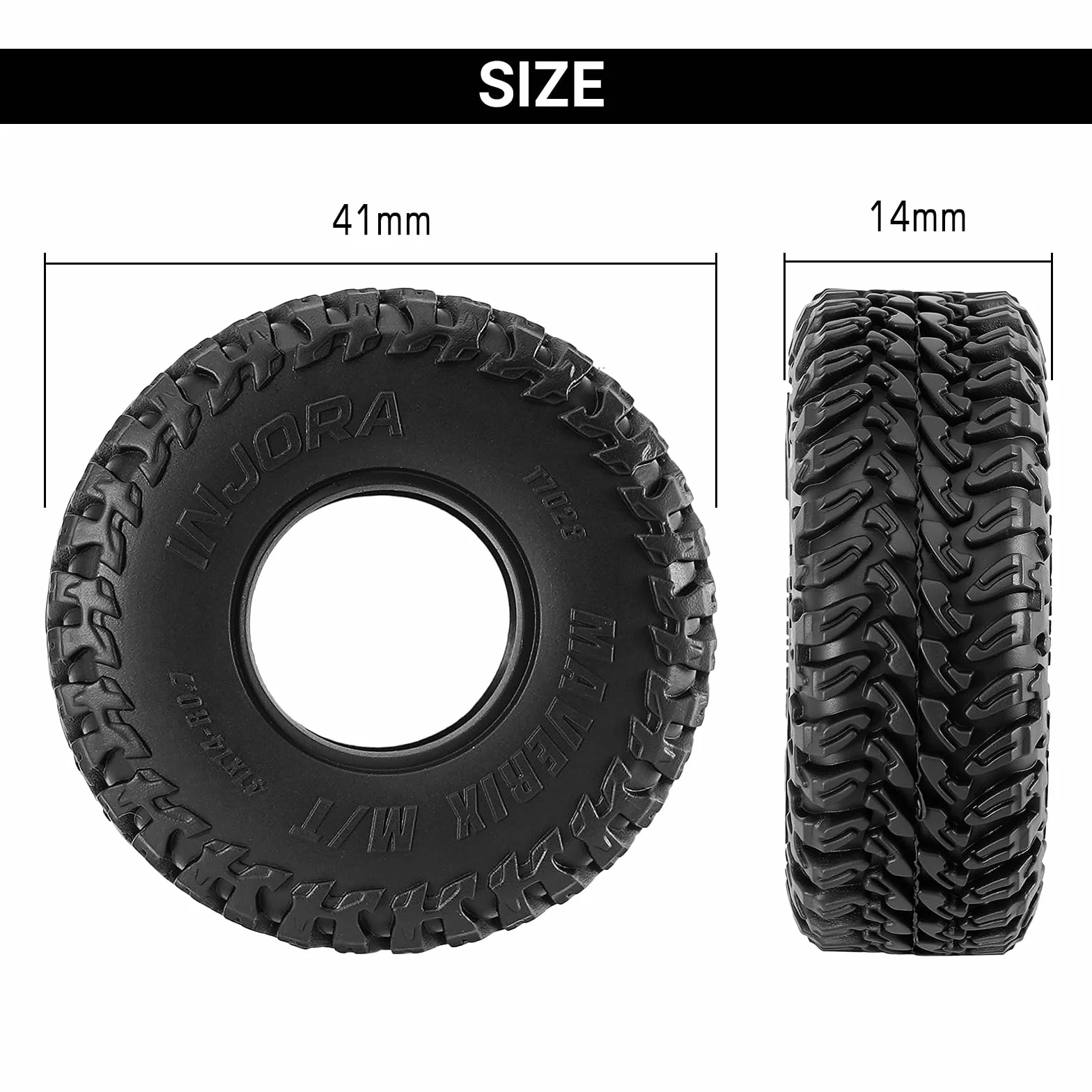INJORA 41 * 14 mm 0,7" MAVERIX M/T opony do 1/30 Axial SCX30 (T7028)