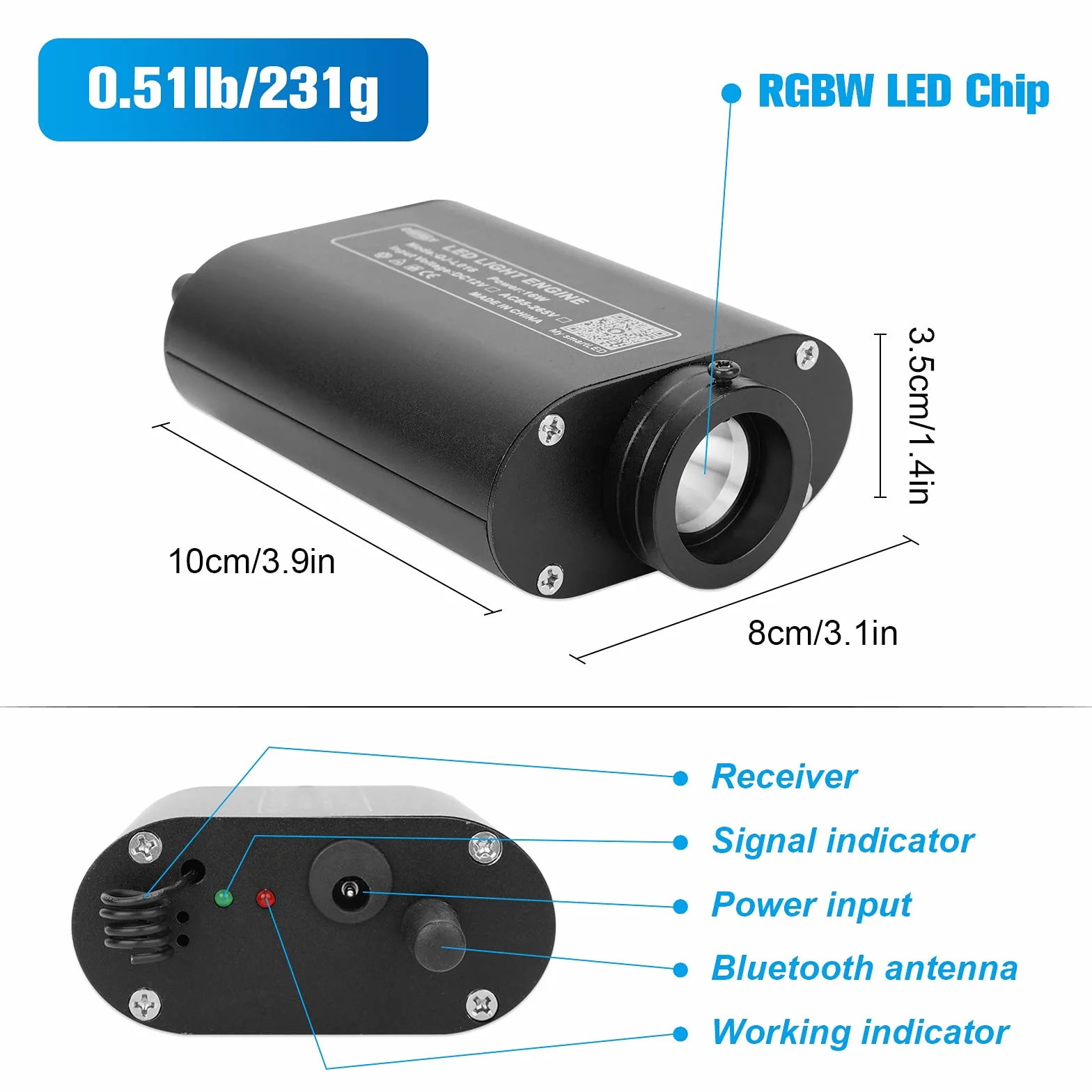 CHINLY Bluetooth 16 W RGBW LED Fiber Optic Star lampy sufitowe zestaw aplikacji/pilot zdalnego sterowania, 450 szt.*(0,75+1,0+1,5 mm)*3 m włókno szklane do domu/samochodu