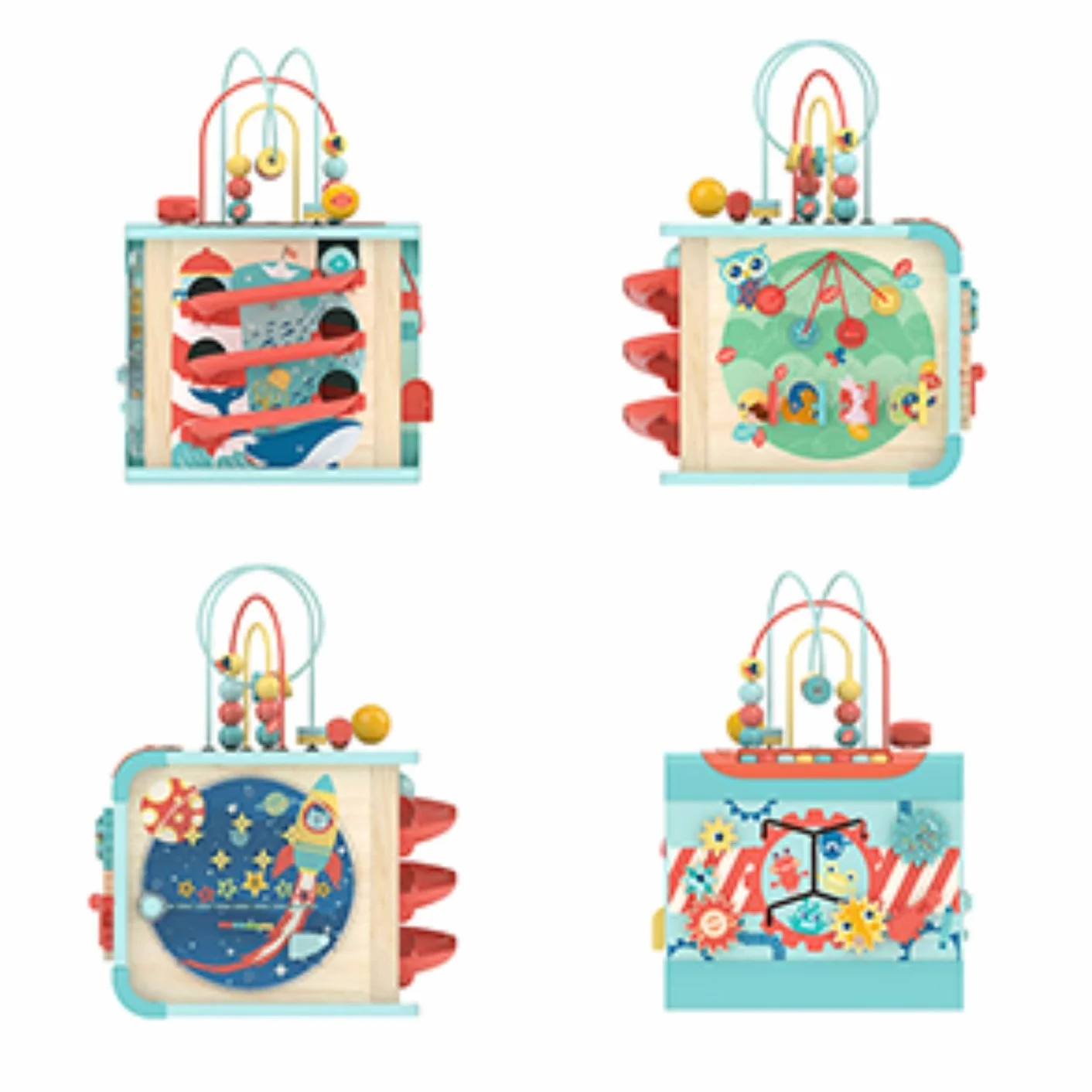Hape Magiczna kostka motoryczna - centrum aktywności dla dzieci 1 rok - 5 stron aktywności - zwierzęta, kształty, labirynt, drewniane piłki, gra sortowania, koło, wyrównywanie - przebudzenie zabawy i
