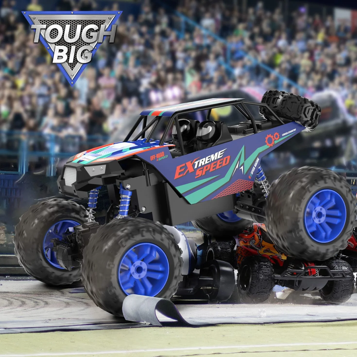 DEERC Duże samochody zdalnie sterowane 1:8 Off-Road Monster Truck z realistycznym dźwiękiem, 2,4 GHz 4WD Rock Crawler zabawka na każdy teren, 2 baterie na 80 minut zabawy