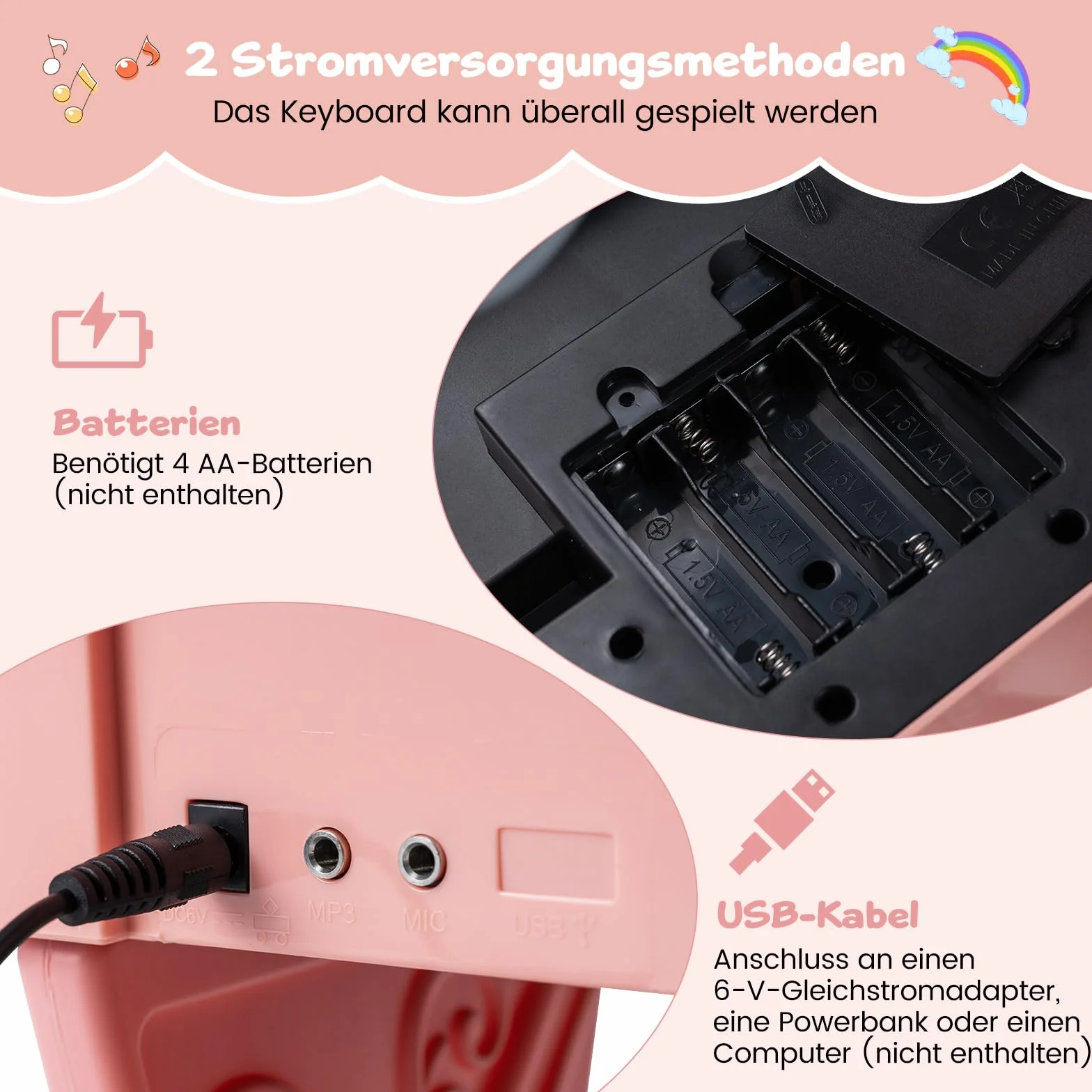 COSTWAY Klawiatura dla dzieci z 25 przyciskami, elektroniczna z taboretem, mikrofonem i stojakiem na nuty, przenośny instrument muzyczny, pianino dziecięce, klawiatura fortepianowa dla dzieci od 3 lat