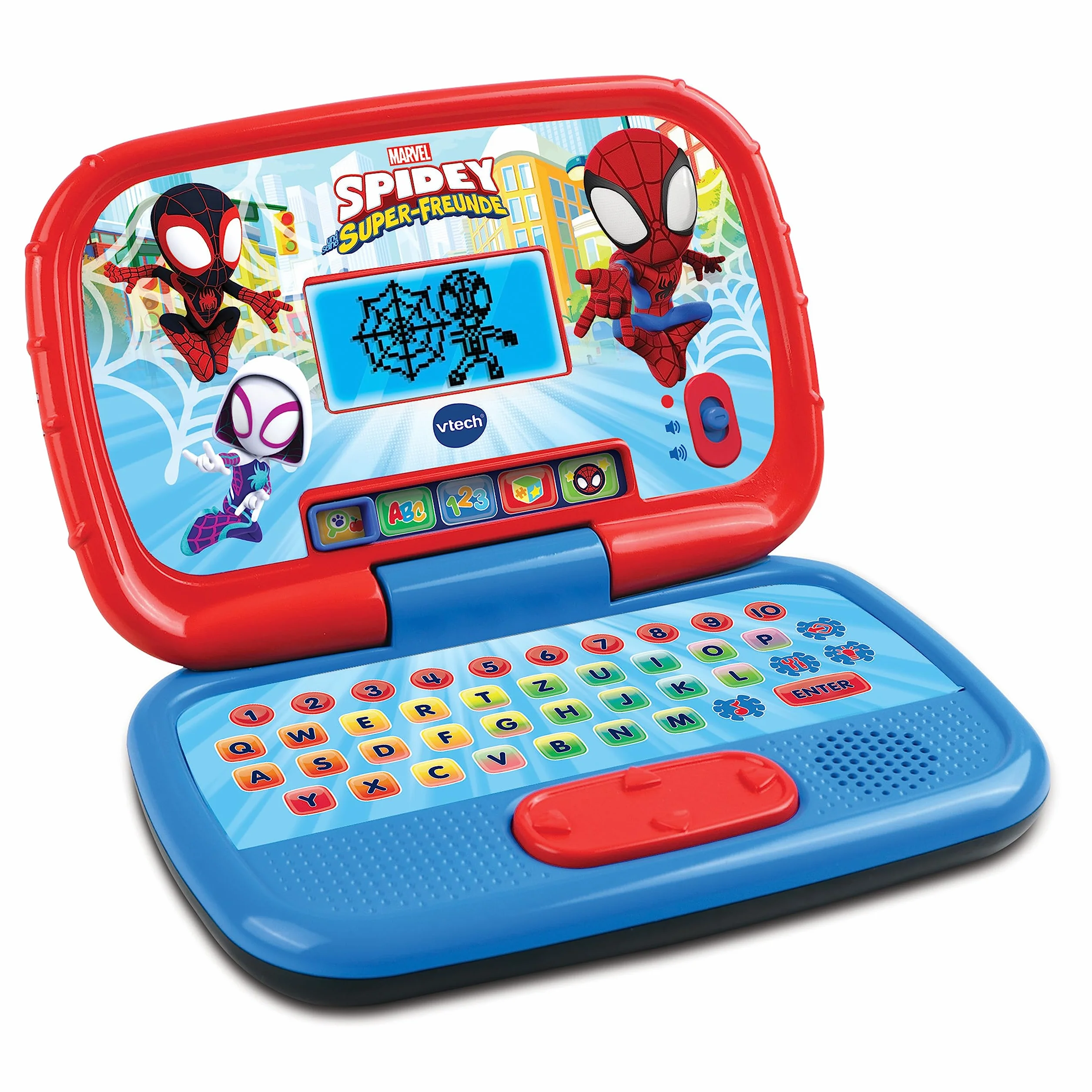 VTech Spidey und seine Super-Freunde – laptop do nauki – komputer edukacyjny z klawiaturą QWERTZ i treścią do liter, dźwięków liter, łatwe dodawanie i odejmowanie itp. – dla dzieci w wieku 3-6 lat
