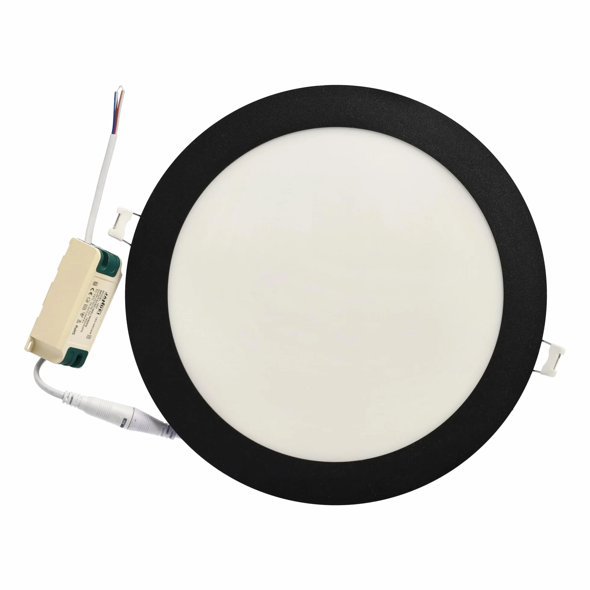 Jandei - LED Downlight 18 W okrągłe, wpuszczane mieszkanie, 1440 Lum, wnętrze IP20 z czarną ramą, puste cięcie Ø 200-Ø 205 mm, ekstra płaski 13 mm, transformator w zestawie (ciepła biel 3000k)