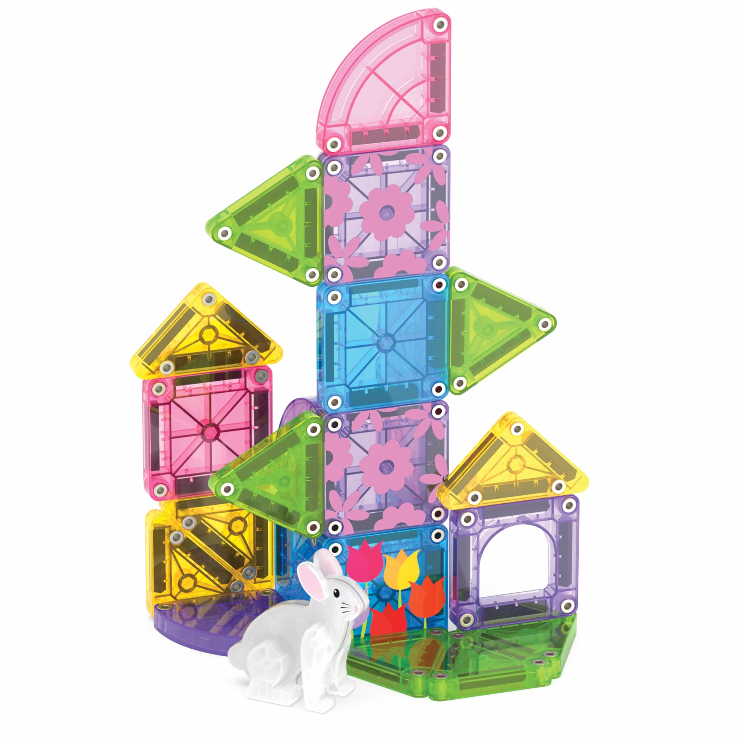 Magna-Tiles microMAGS 24-częściowy wiosenny zestaw podróżny do ogrodu, oryginalna marka magnetyczna