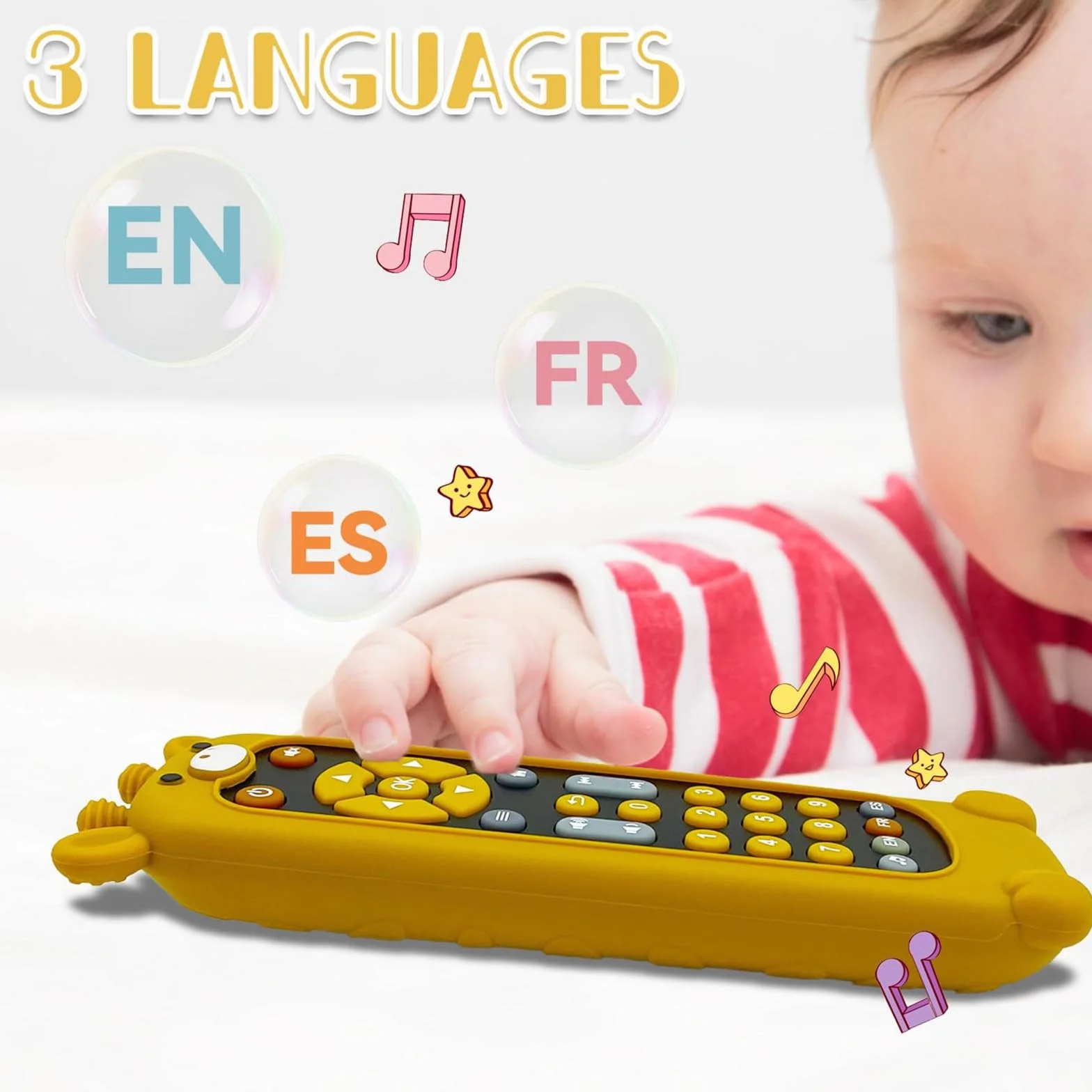Silikonowy Pilot Do Telewizora Dla Noworodków, 6-9 Miesięcy, Gra Muzyczna i Edukacyjna Montessori Dla Dzieci 1 Rok, Prezenty Na Wczesne Urodziny 7, 8, 10, 12 Miesięcy (Czarny)