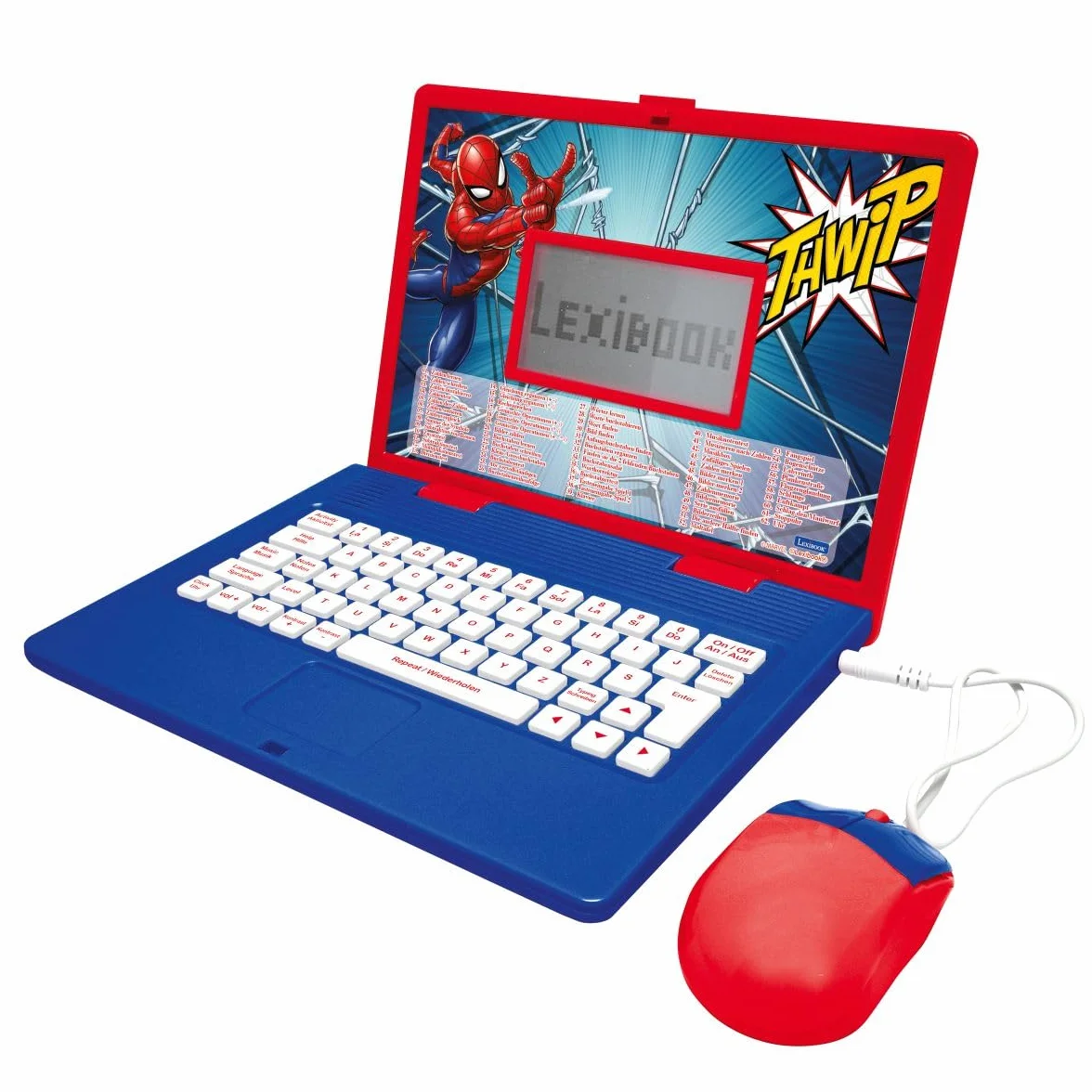 Lexibook JC598SPi3 Spider-Man Dwujęzyczny Laptop do Celów Edukacyjnych Angielski i Niemiecki, 124 Aktywności, Matematyka, Logika, Muzyka, Zegar, Gry, Zabawka dla Dzieci (Dziewczynki i Chłopcy),