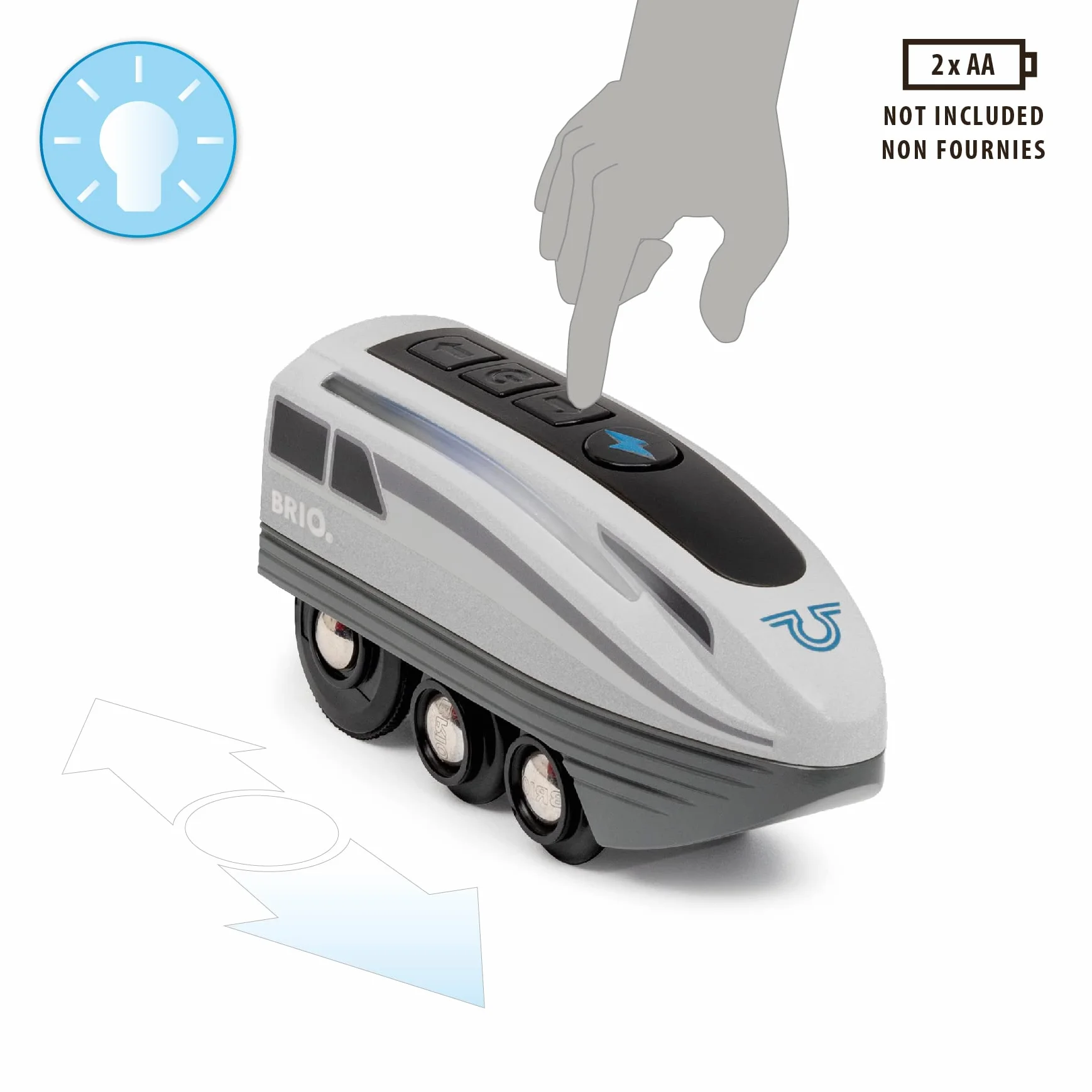 BRIO 36003 - Turbo Train - Pociąg zabawkowy na baterie dla dzieci w wieku 3 lat i starszych, niebieski, biały