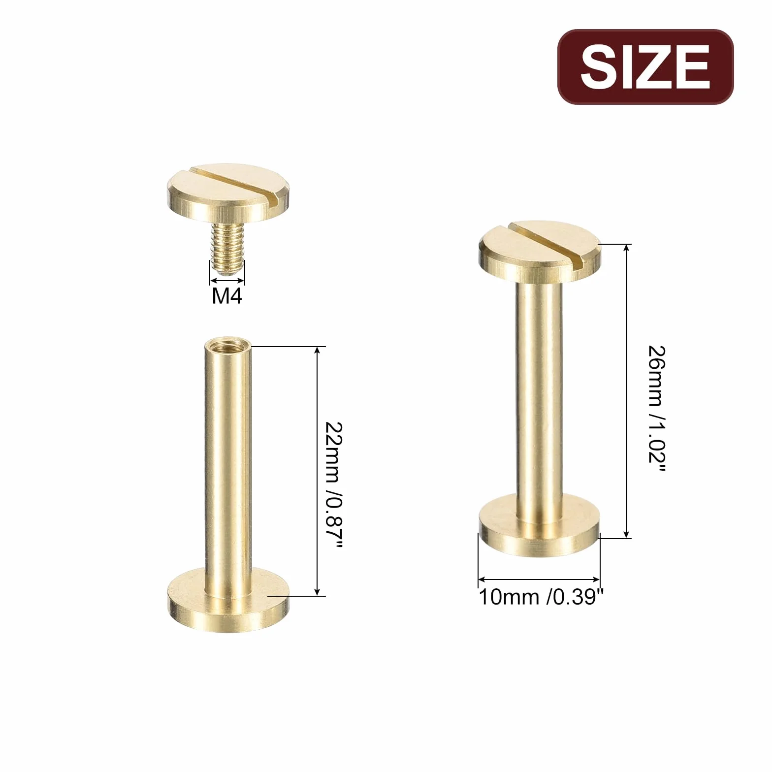 QUARKZMAN 25 sztuk mosiężnych śrub Chicago, 22 x 10 mm łeb płaski, grzbiet śrubowy, słupek wiążący, nity do samodzielnego wykonania skórzanego, pasek do paska, złoty