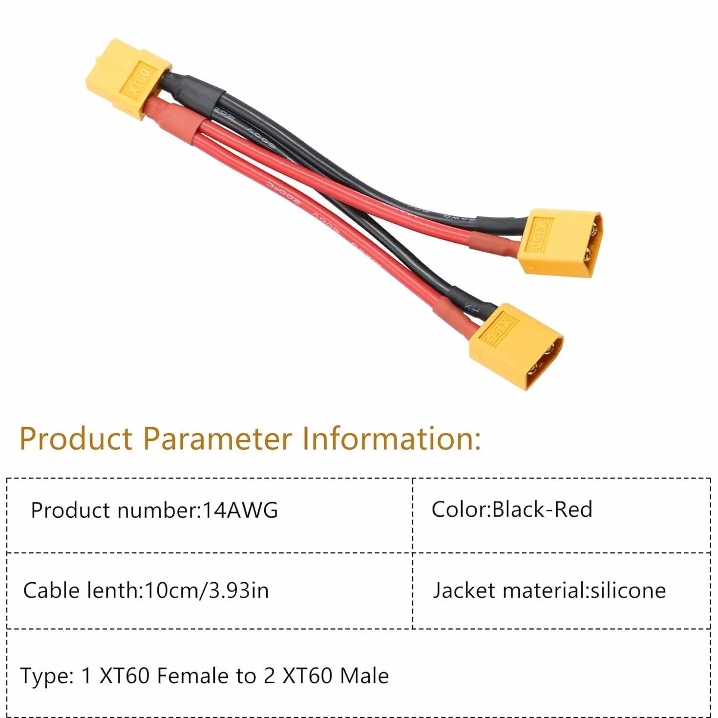 XT60 adapter złącza akumulatora równoległego Dual Extension XT60 Y Splitter 1 męski na 2 żeński kabel 14 AWG do helikoptera w trybie RC Quadcopter (1 żeński do 2 męski (2 sztuki)