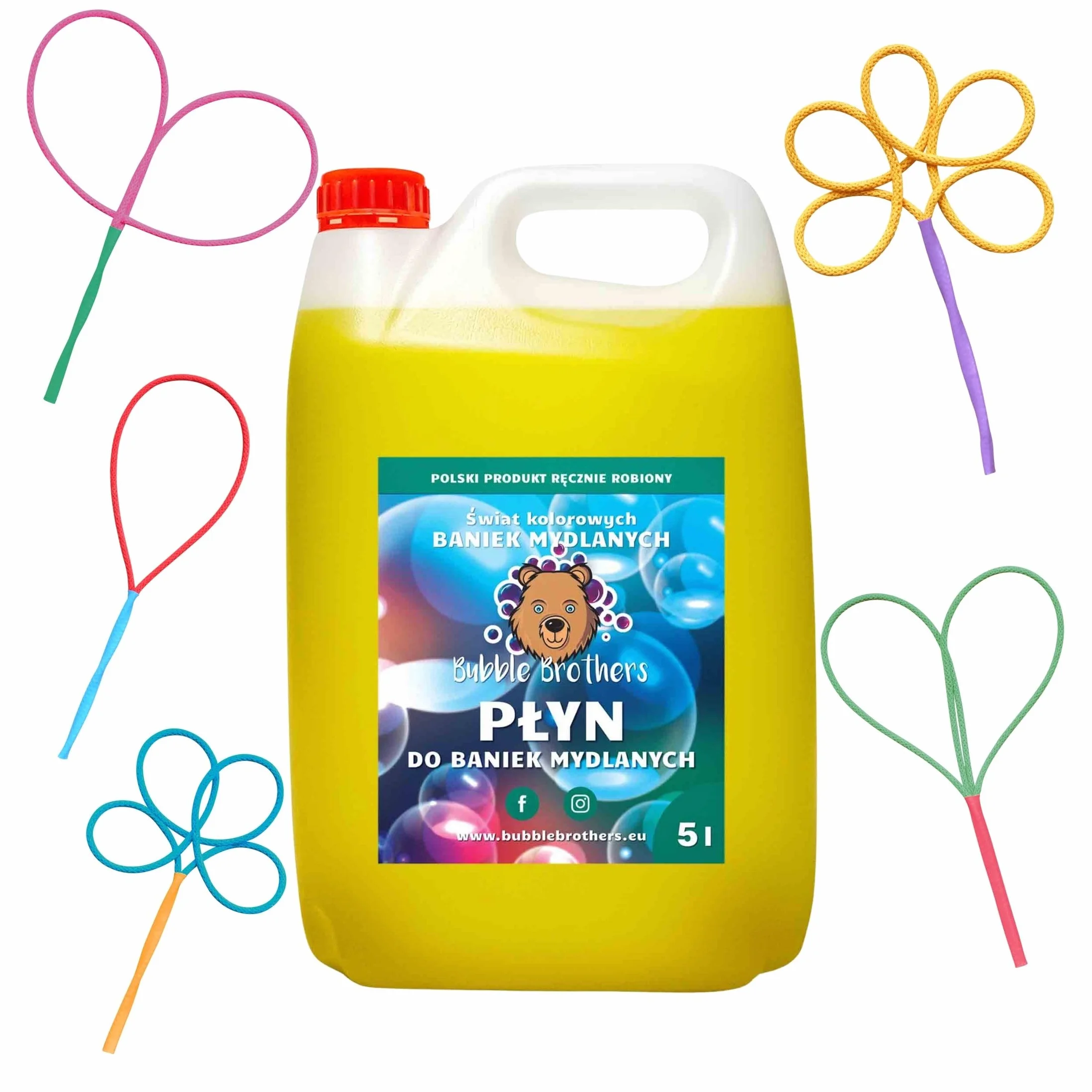 Bubble Brothers Zestaw baniek mydlanych, 5 sztuk, pałeczki do baniek mydlanych i płyn do baniek mydlanych, 5 l, roztwór do baniek mydlanych, stabilne bańki mydlane, butelka do