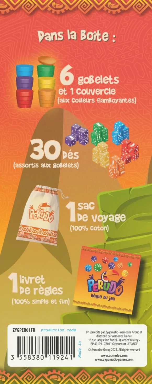 Asmodee - PERUDO (nowa wersja) - Ambiance gra planszowa dla dorosłych i dzieci od 8 lat - potrząśnij, rozmawiaj, wygrywaj - Gra w kości i Bluff - 2-6 graczy - 30 min - wersja francuska