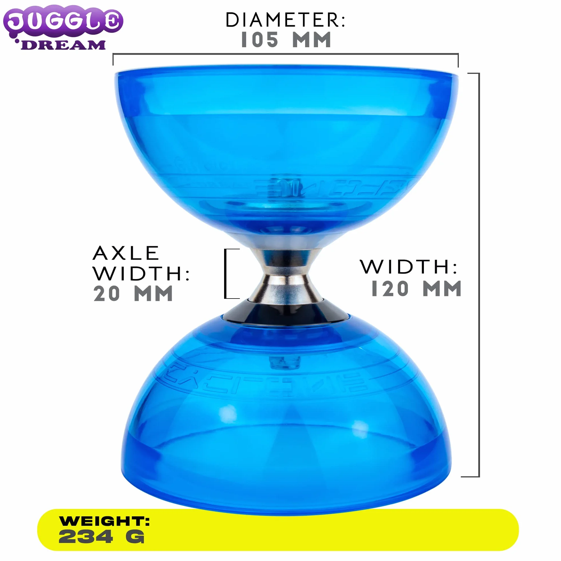 Juggle Dream Cyclone Quartz zestaw do żonglerki Diabolo – profesjonalny bieg z łożyskiem kulkowym, w zestawie aluminiowe pręty, film edukacyjny online – zabawka do żonglowania (niebieski)