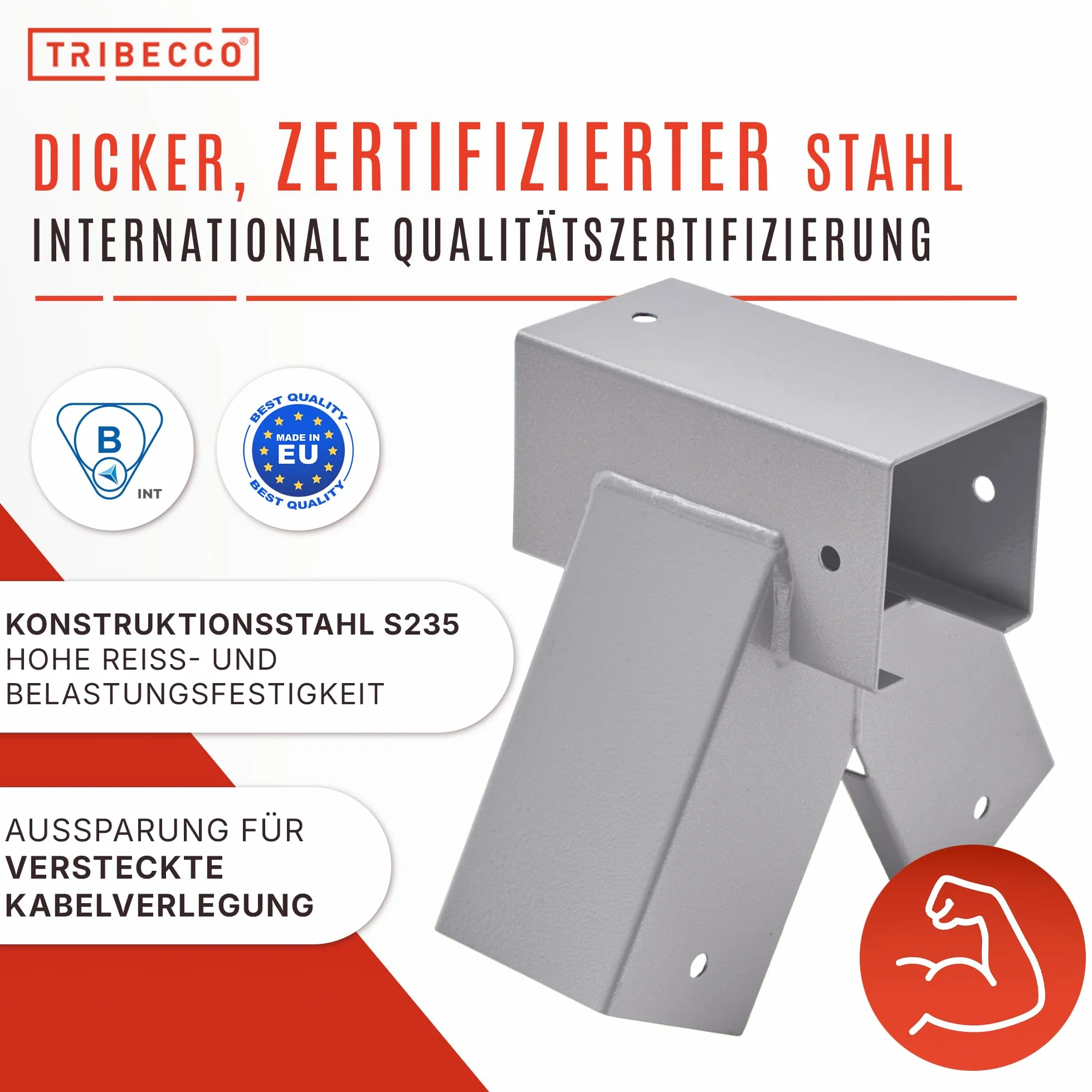 TRIBECCO® Czworokątny łącznik huśtawki 90/90 mm, 90° (90° szary), z malowanej proszkowo blachy stalowej do huśtawek ogrodowych, stabilny trójkąt w kształcie litery A, z otworami montażowymi Ø 10 mm