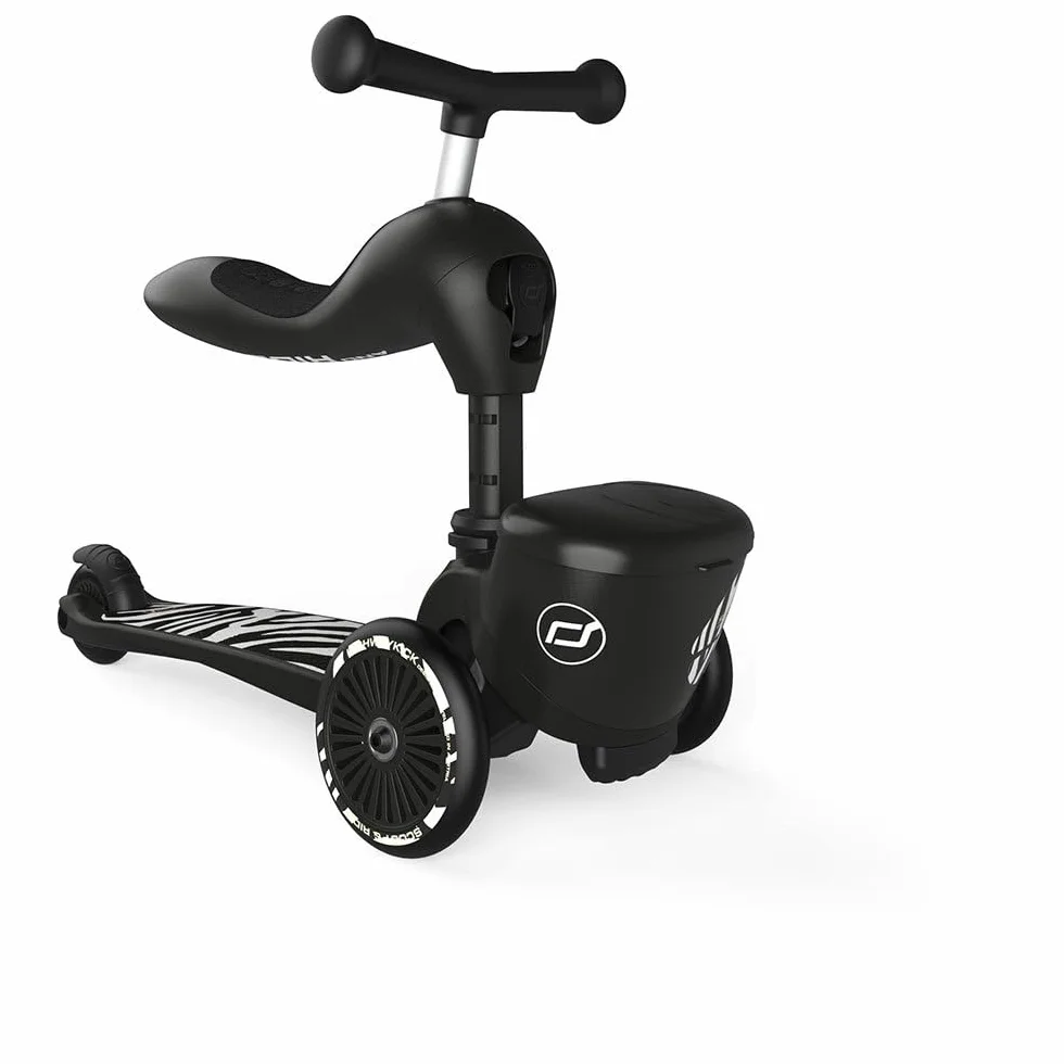 Scoot & Ride Unisex – Baby Highwaykick 1 Lifestyle Kickboard z siedziskiem i pojemnikiem (zebra)