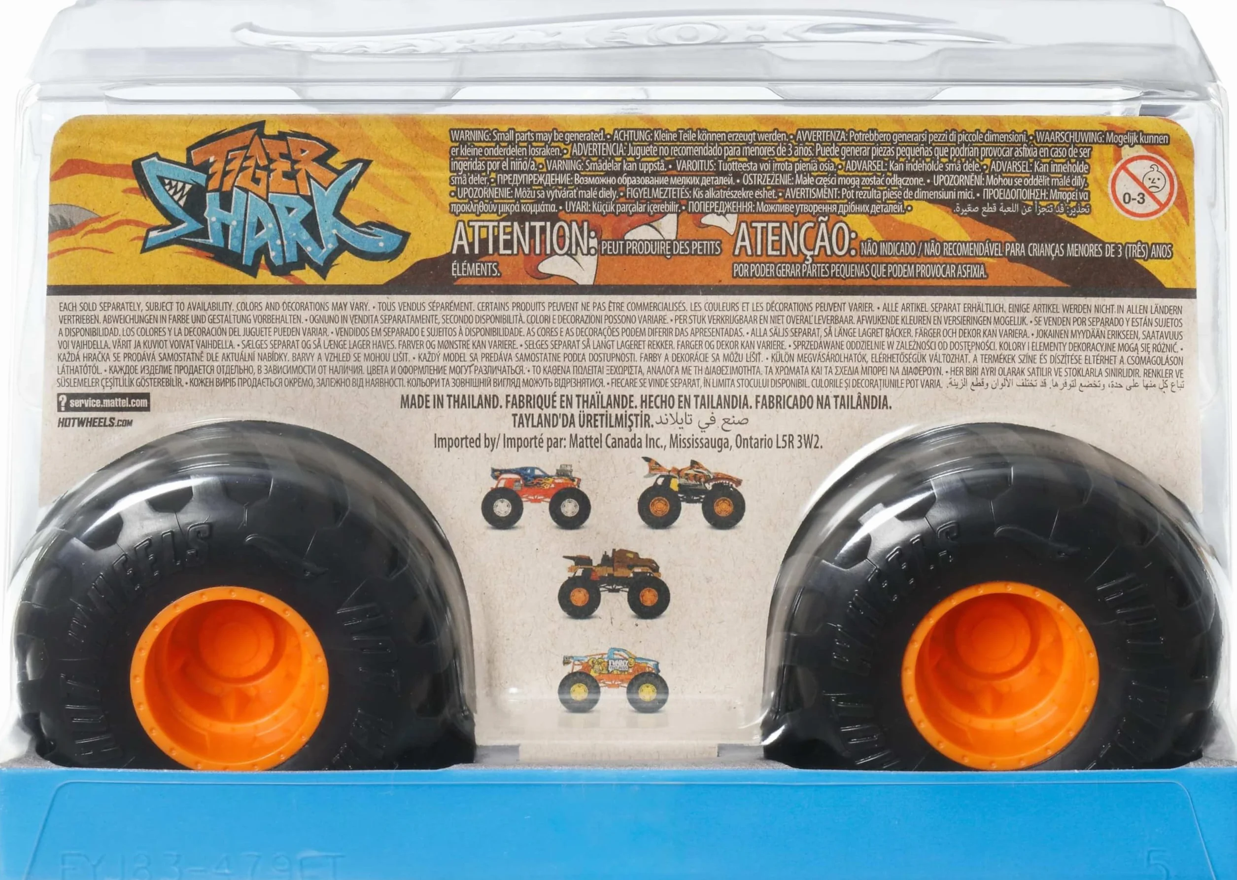 Hot Wheels Monster Trucks Tiger Shark Duży metalowy pojazd zabawka w skali 1:24 z wielkimi kołami i wyjątkowymi wzorami, samochód dla dzieci, JDR02