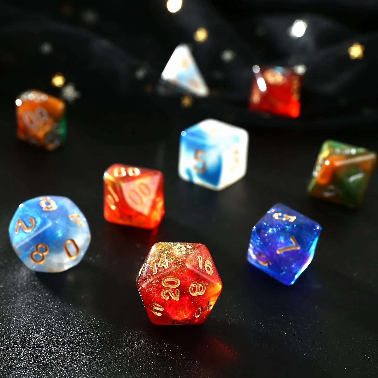 GWHOLE Zestaw 42 sztuk wielościennych błyszczących kostek z woreczkami, podwójne kolory, do gry w Dugeons and Dragons, DND, RPG, MTG, W20, W12, W10, W8, W6, W4, gry karciane