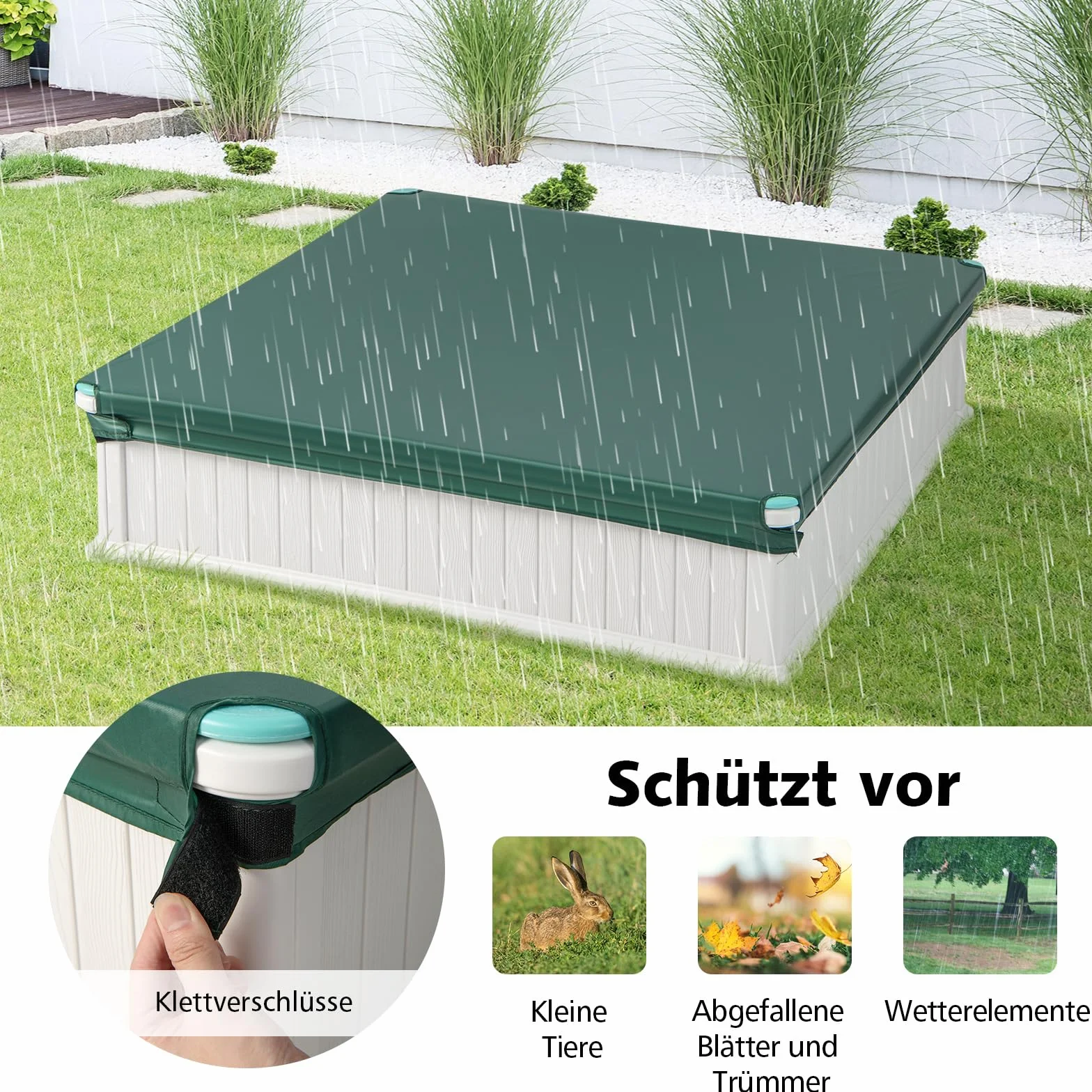 COSTWAY Piaskownica dziecięca z drewna 123,5 x 123,5 x 31,5 cm z 4 siedzeniami kwadratowa HDPE do ogrodu biała