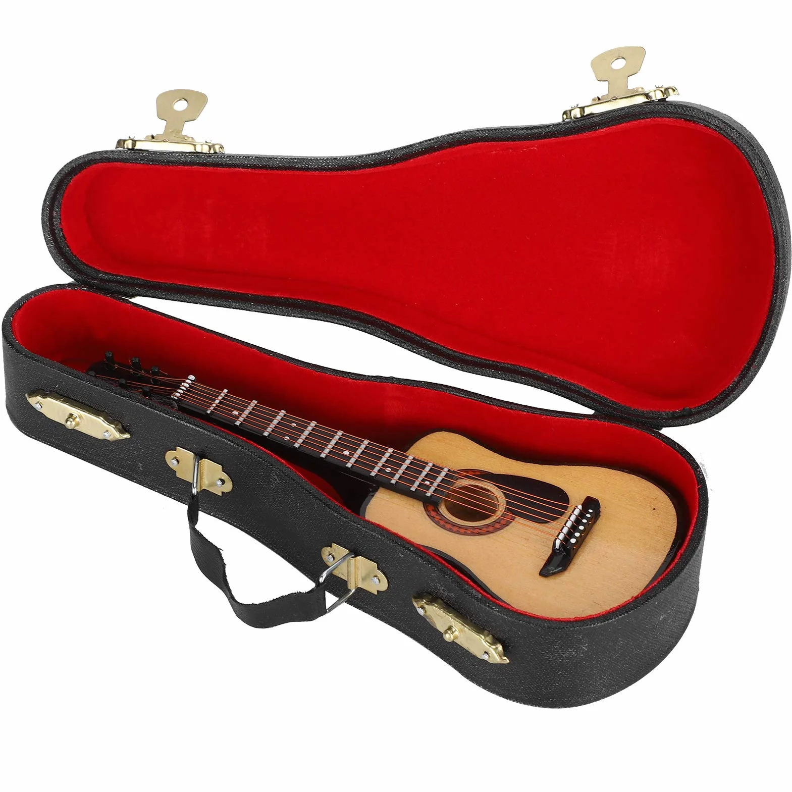 drewniana gitara miniatura, muzyczna ozdoba czarna 15 cm for domku dla lalek