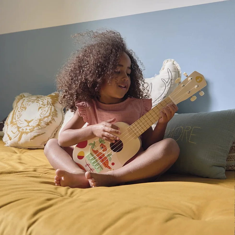 Janod - Drewniany Youkoulélé Sunshine - Dziecięcy instrument muzyczny - Imitacja i atrakcja muzyczna - Malowanie wodą - Od 3 lat, J07636
