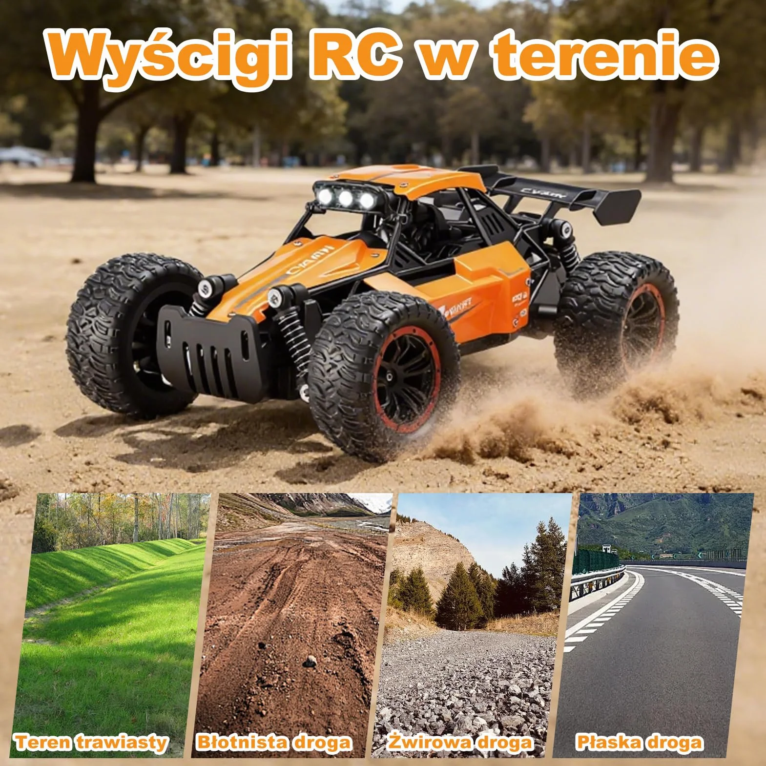 Jiakora Zdalnie sterowany samochód dla dzieci, 2,4 GHz Off-Road, samochód RC ze światłem LED, zdalnie sterowany monstertruck, samochód terenowy z 2 bateriami, samochód zabawkowy, prezent dla chłopców