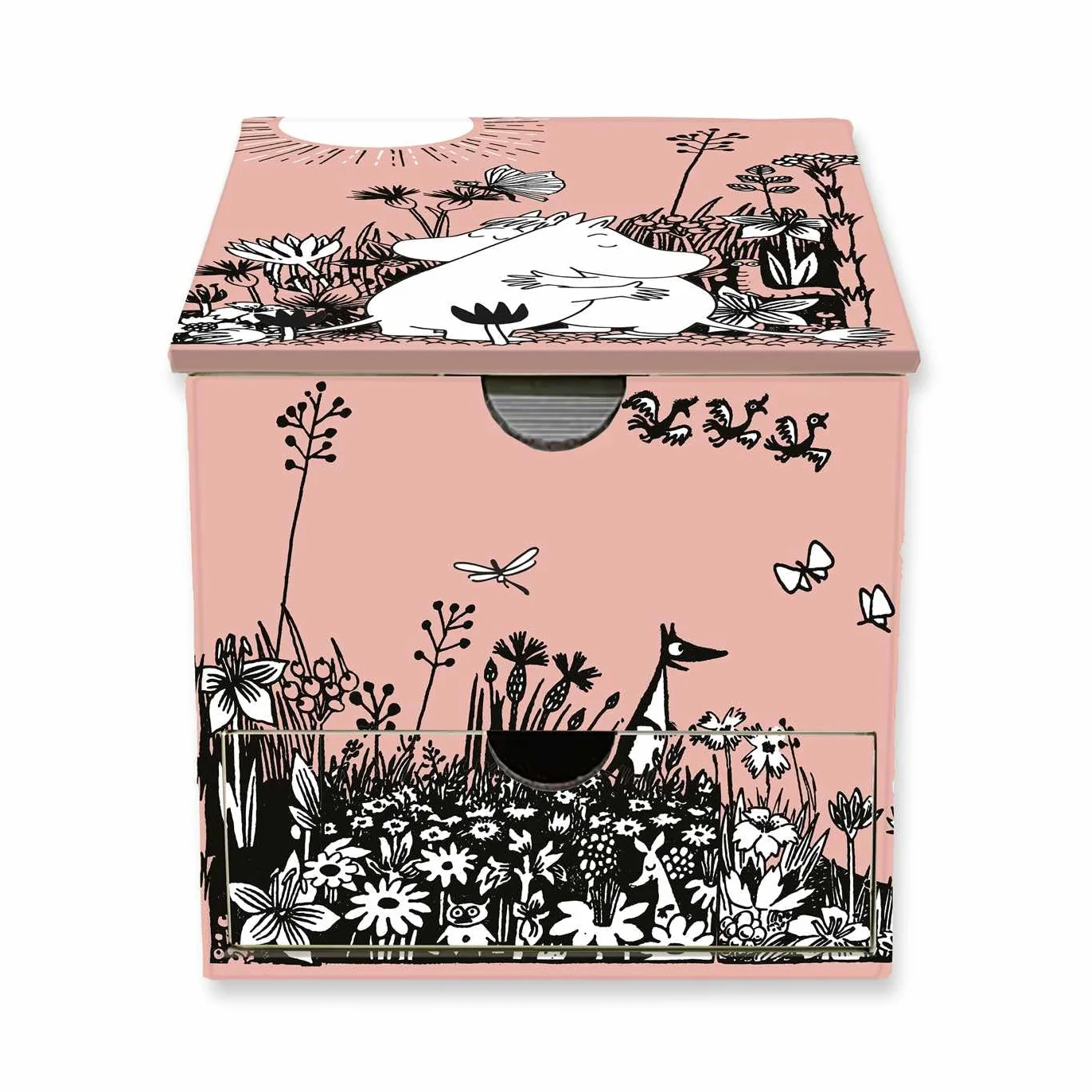 Moomin Love Flame Tree Memo Box with Drawer: Unser hochwertiger Memo Cube – Stabile Notizzettelbox mit Deckel – mit 450 Blatt leere, weiße Notizzettel ... Schublade für Schreibtischutensilien