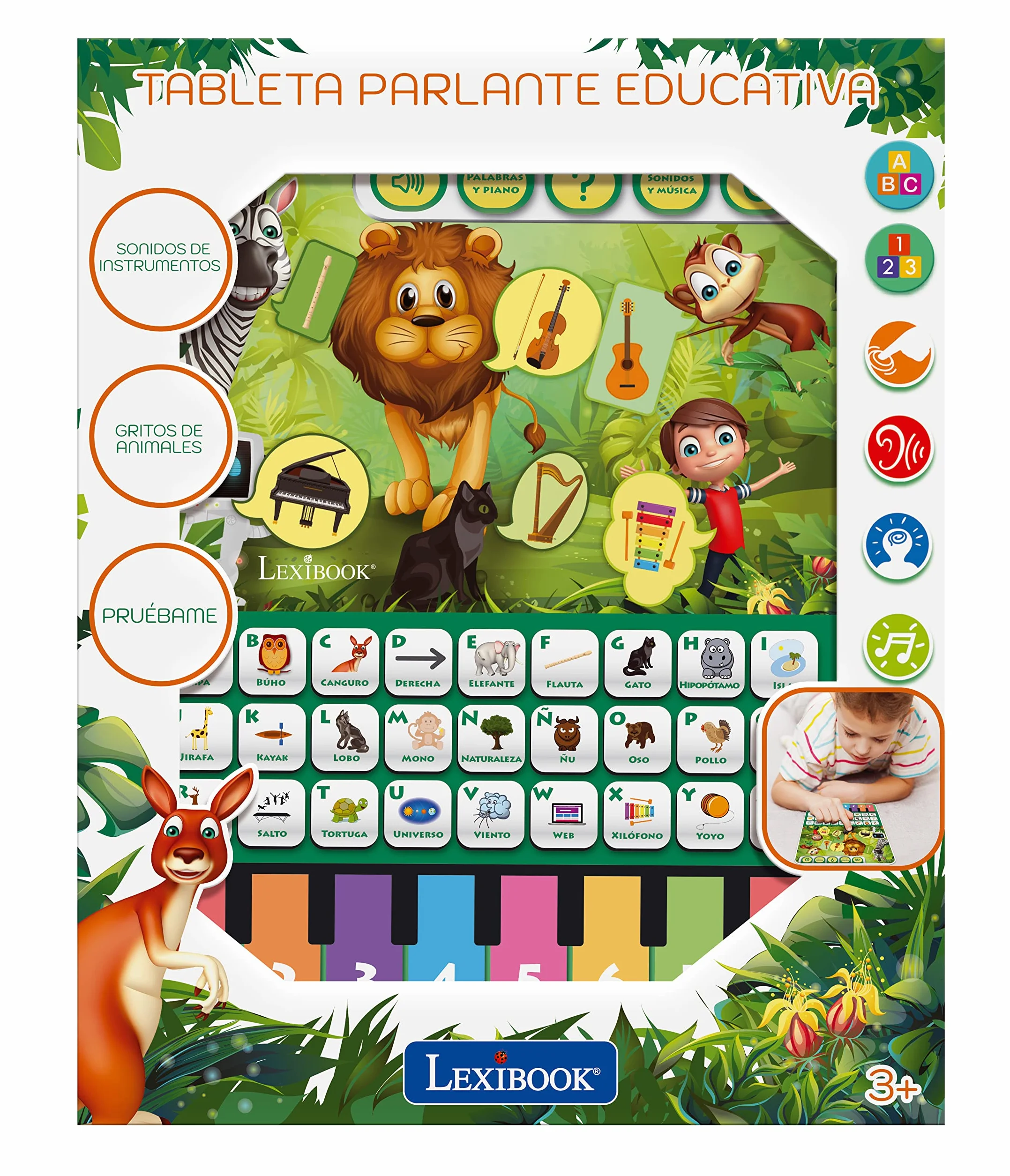 Lexibook Mówiący tablet edukacyjny do nauki alfabetu, liczb, zwierząt i muzyki, hiszpańskiego