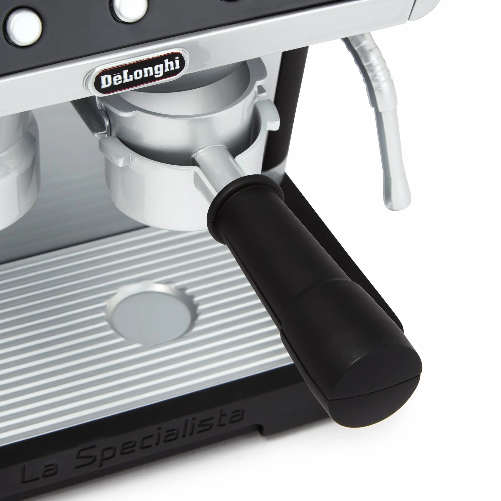 Casdon De'Longhi Toys. Barista ekspres do kawy, zabawkowy zestaw kuchenny dla dzieci z ruchomymi częściami, realistyczne dźwięki i magiczne ujawnienie kawy, dla dzieci w wieku od 3 lat, srebrny