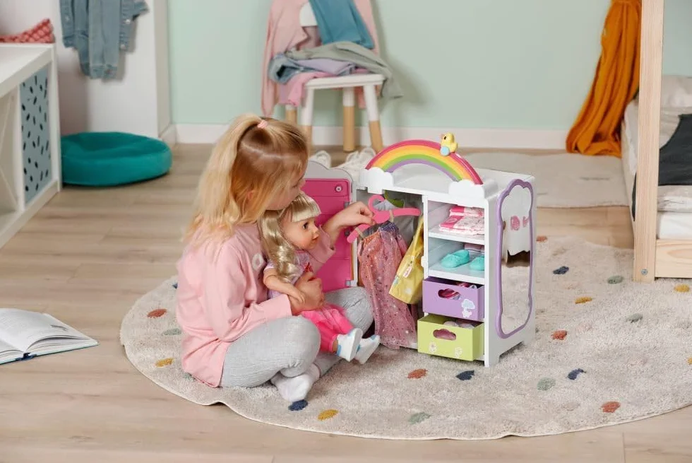 BABY born Tęczowa szafa, szafa na ubrania dla lalek, z błyszczącą tęczą i wesołymi dźwiękami, 836040 Zapf Creation