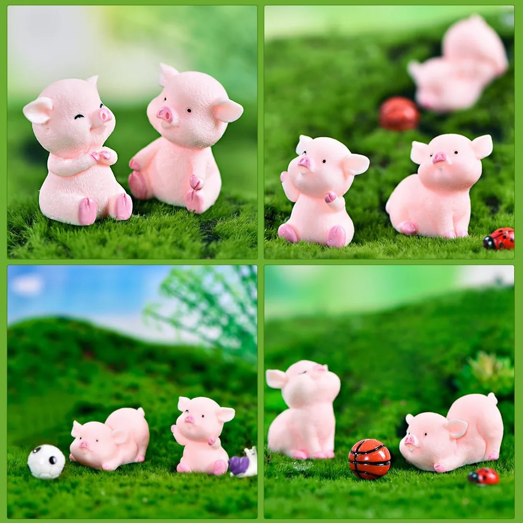 Cadimus 16 sztuk różowych figur świń szczęścia, małe świnki szczęścia, miniaturowa dekoracja świń, przynoszące szczęście świnki z żywicy na Sylwestra dla robótek ręcznych DIY, ozdoby ciast, dekoracja