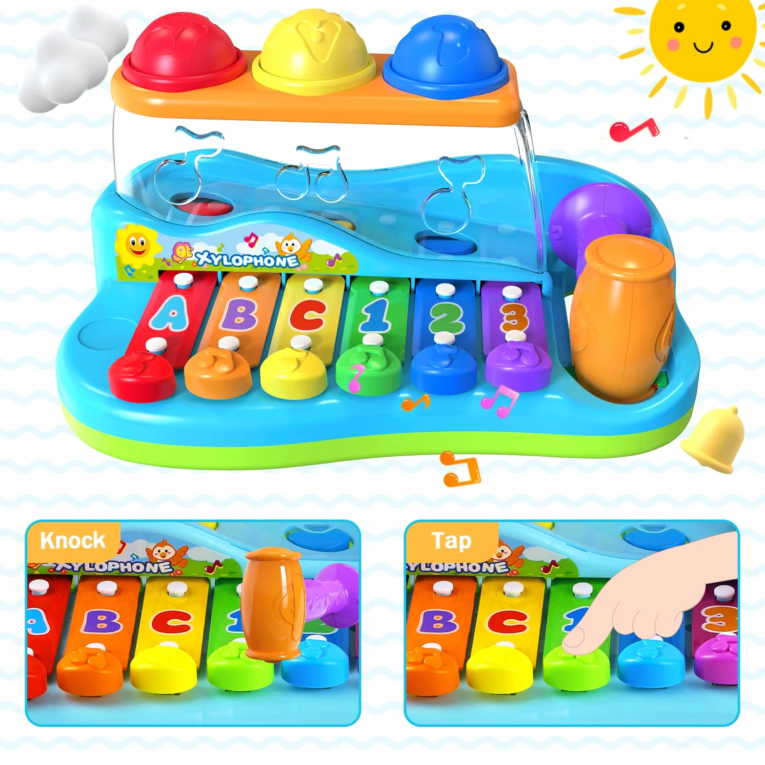 GoStock Musikspielzeug für 1-2-3 Jahre alte Babys Licht-Xylophon-Musikinstrument Spielzeug-Keyboard für Kinder Geschenk für Jungen und Mädchen