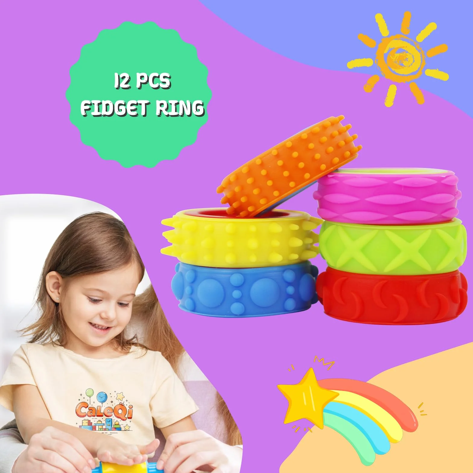 Sensoryczny Pierścień Fidget dla Dzieci i Dorosłych - Pierścień Antystresowy łagodzący lęk i Wspomagający ADHD. Zabawka Sensoryczna Pomoc z Autyzmem, Idealna do Szkoły i Biura, 12 Sztuk
