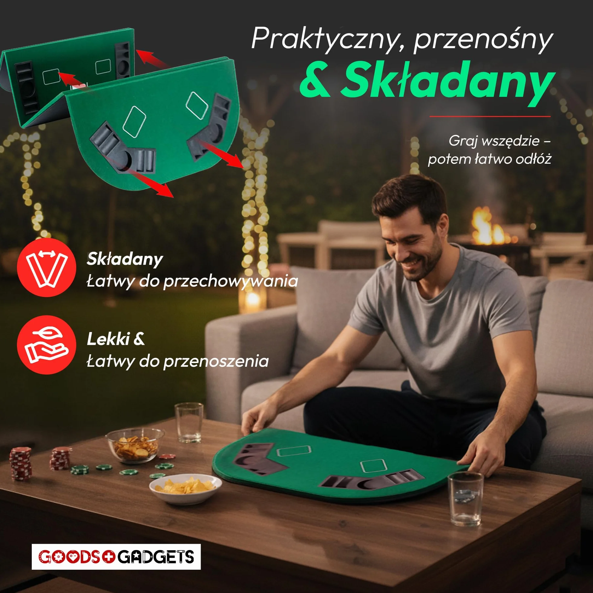 XXL Składana Podkładka do Pokera; Akcesoria do Pokera z Wysokiej Jakiści Filcu; Z 8 Uchwytami na Napoje; Przenośna i Składana (Zielony - 160 x 80 cm)